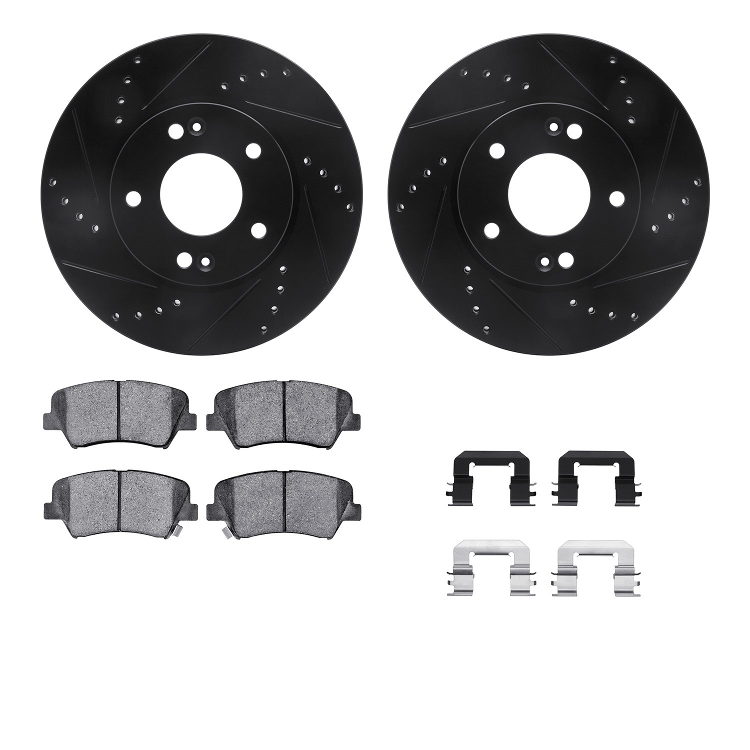 DYN 8512-03076 DFC Rotors-Drilled & Slotted-Black w/ 5000 Advanced Brake Pads Incl Hdw