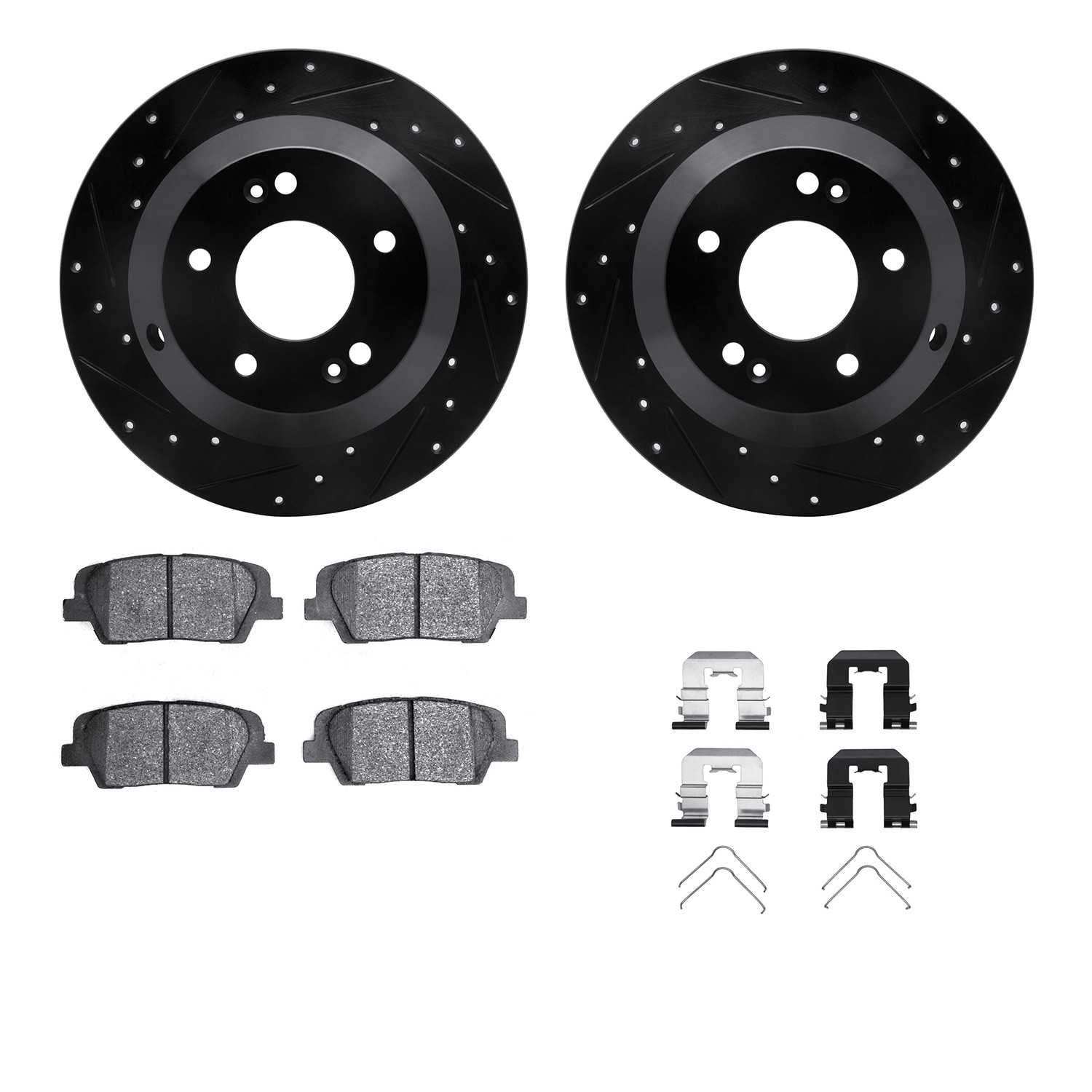 DYN 8512-03088 DFC Brake Rotor - Dimpled & Slotted - Black w/5000 Brake Pads & HW Kit