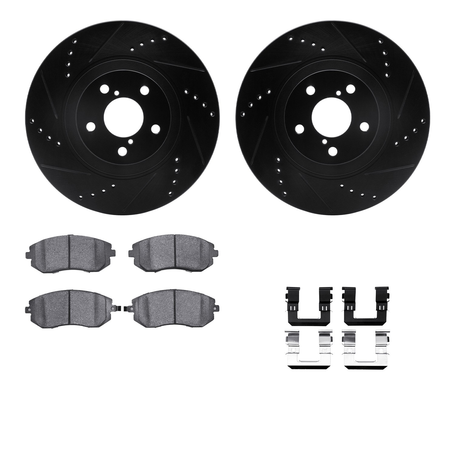 DYN 8512-13029 DFC Brake Rotor - Dimpled & Slotted - Black w/5000 Brake Pads & HW Kit