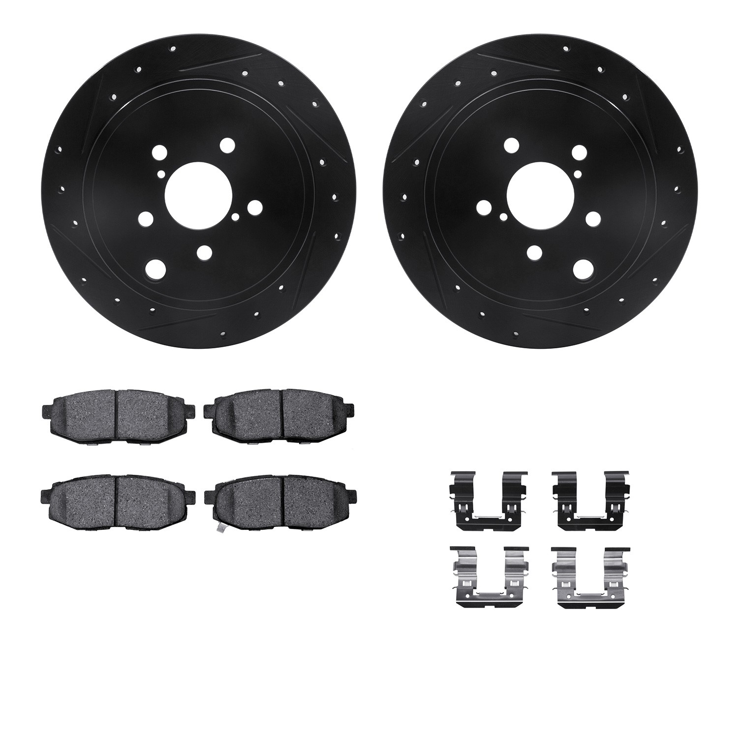 DYN 8512-13030 DFC Rotors-Drilled & Slotted-Black w/ 5000 Advanced Brake Pads Incl Hdw