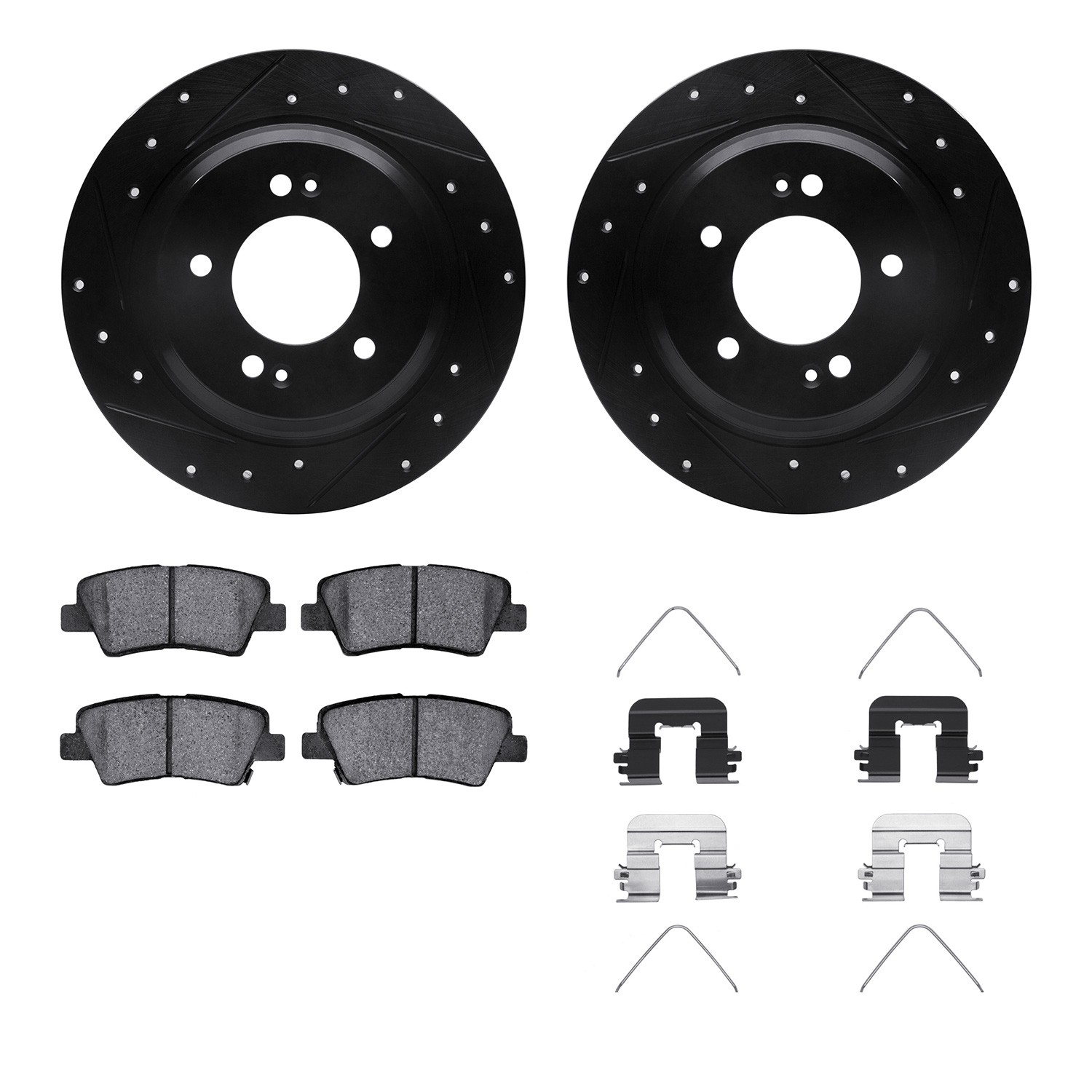 DYN 8512-21021 DFC Rotors-Drilled & Slotted-Black w/ 5000 Advanced Brake Pads Incl Hdw