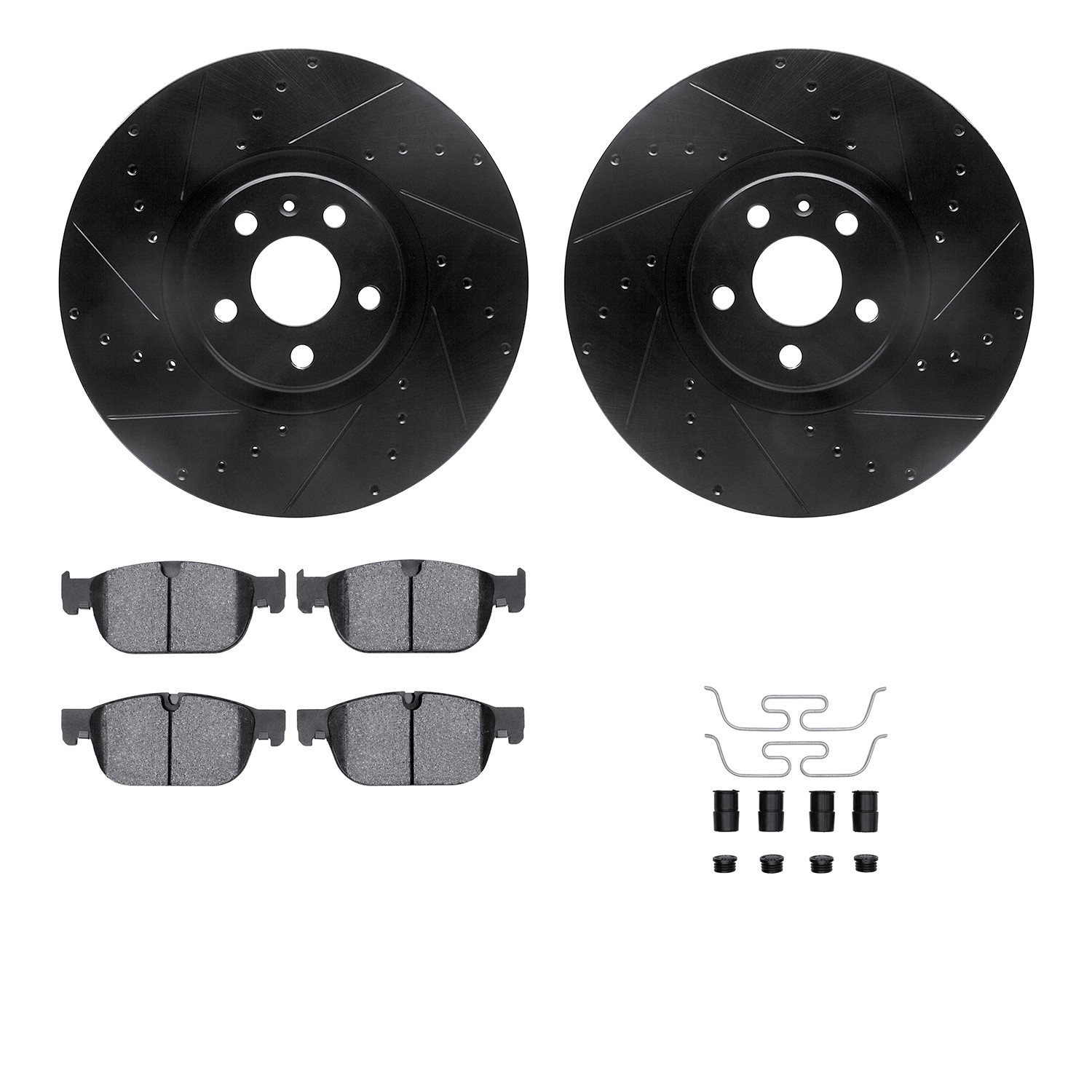 DYN 8512-27051 DFC Rotors-Drilled & Slotted-Black w/ 5000 Advanced Brake Pads Incl Hdw