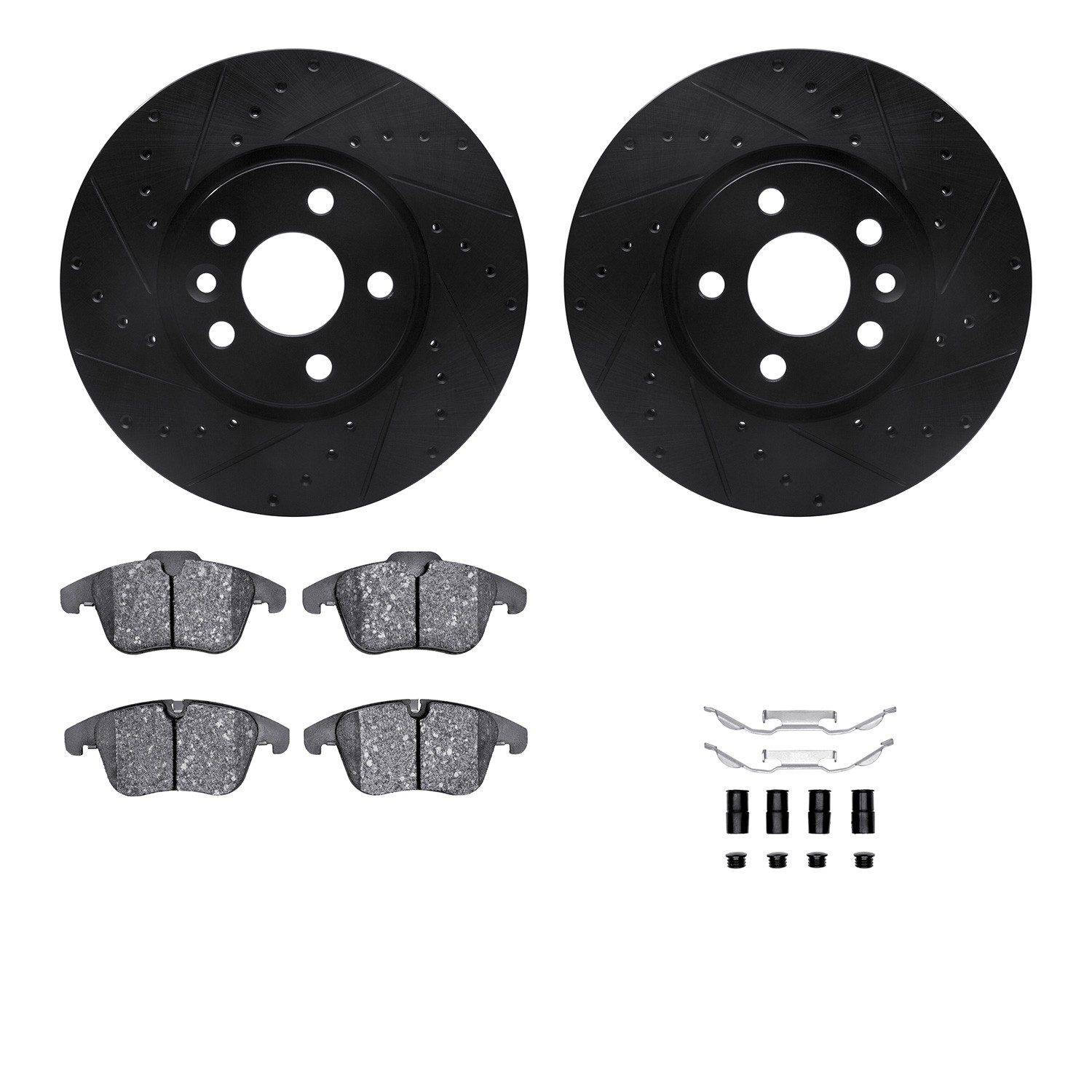 DYN 8512-27059 DFC Brake Rotor - Drilled & Slotted - Black w/5000 Brake Pads & HW Kit