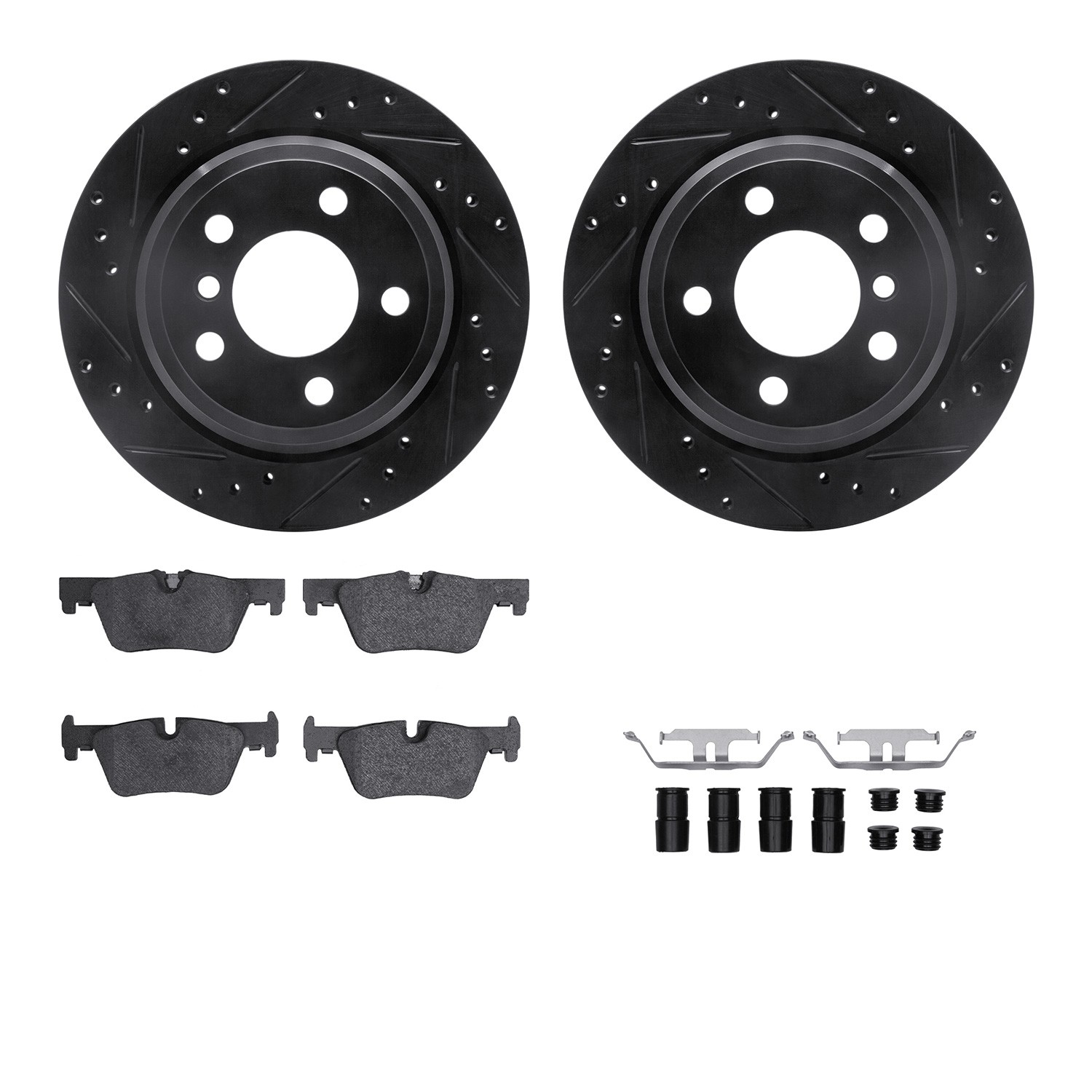 DYN 8512-31132 DFC Rotors-Drilled & Slotted-Black w/ 5000 Advanced Brake Pads Incl Hdw