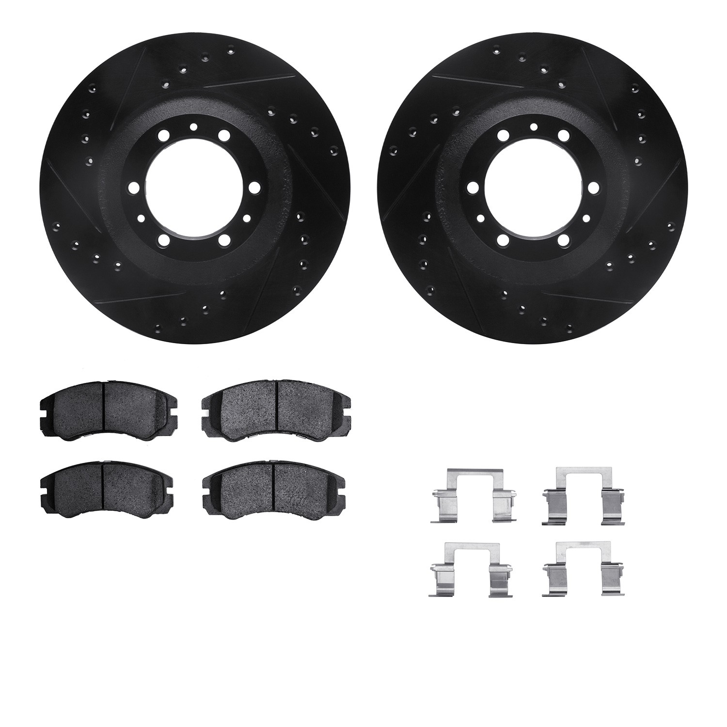 DYN 8512-37012 DFC Brake Rotor - Dimpled & Slotted - Black w/5000 Brake Pads & HW Kit