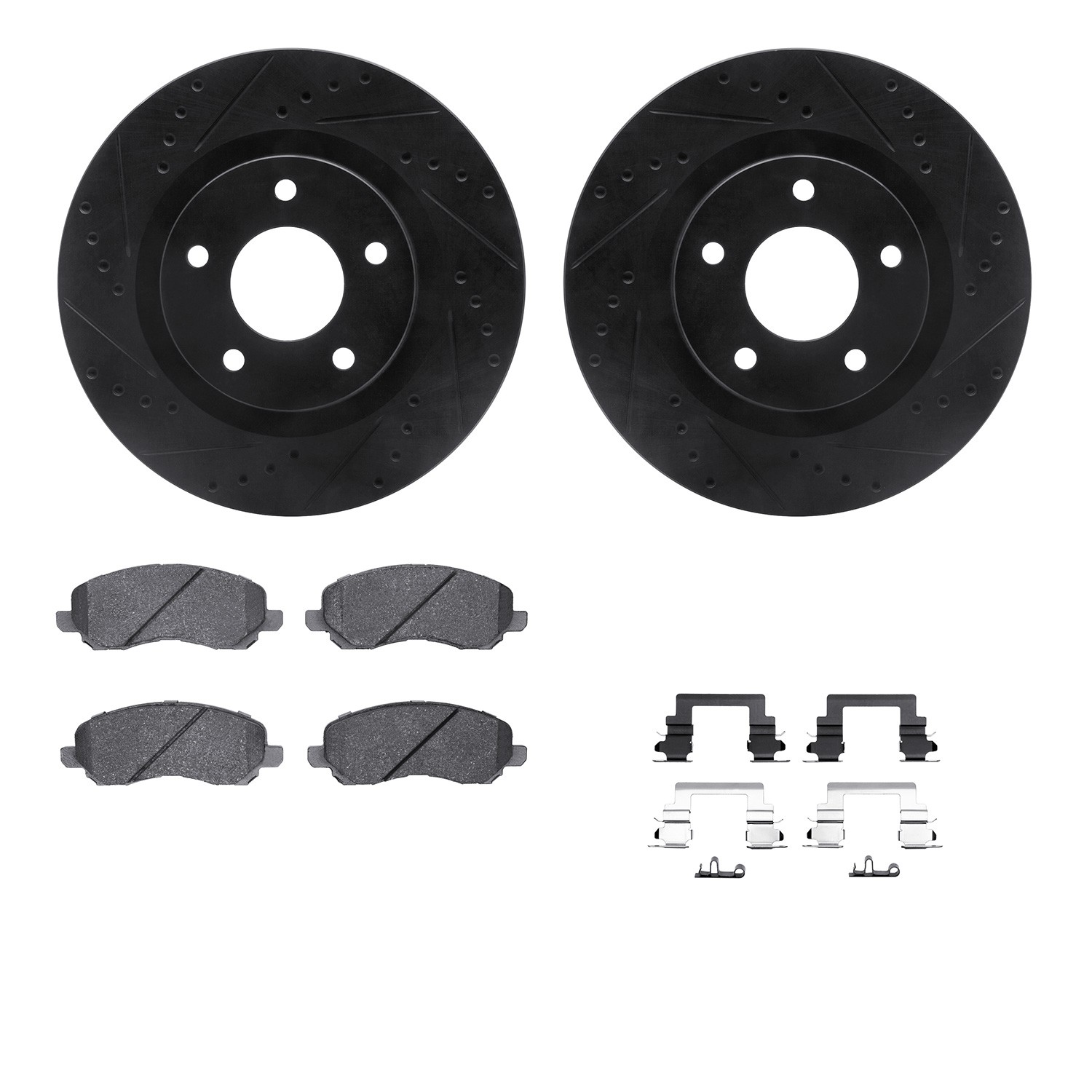 DYN 8512-39026 DFC Brake Rotor - Dimpled & Slotted - Black w/5000 Brake Pads & HW Kit