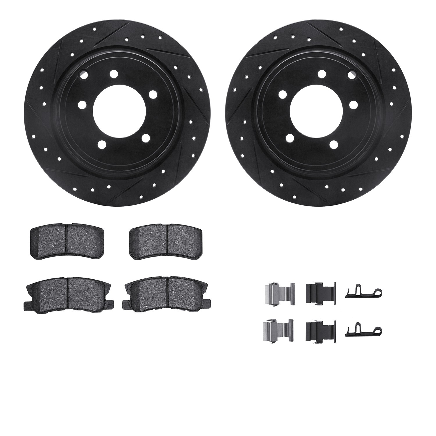 DYN 8512-39027 DFC Brake Rotor - Dimpled & Slotted - Black w/5000 Brake Pads & HW Kit