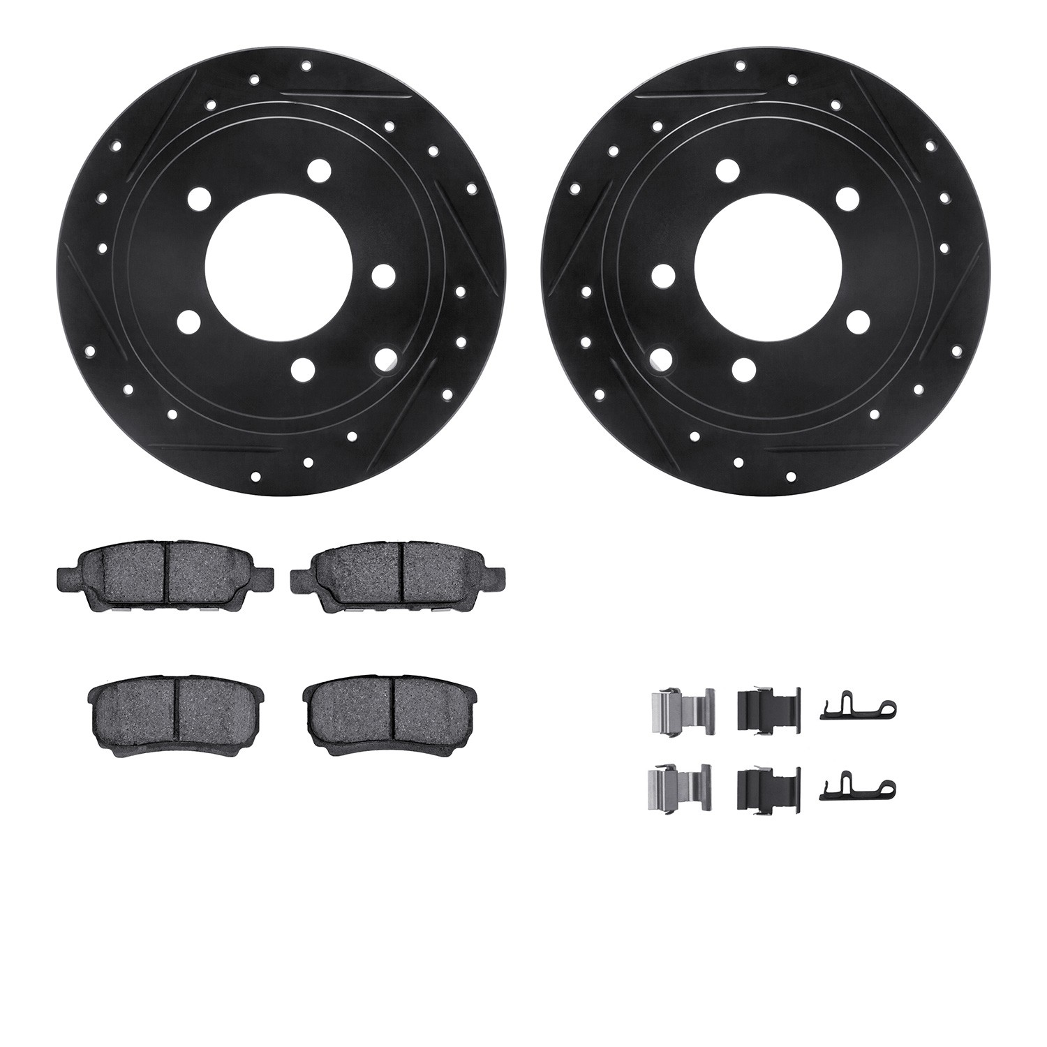 DYN 8512-39031 DFC Brake Rotor - Dimpled & Slotted - Black w/5000 Brake Pads & HW Kit