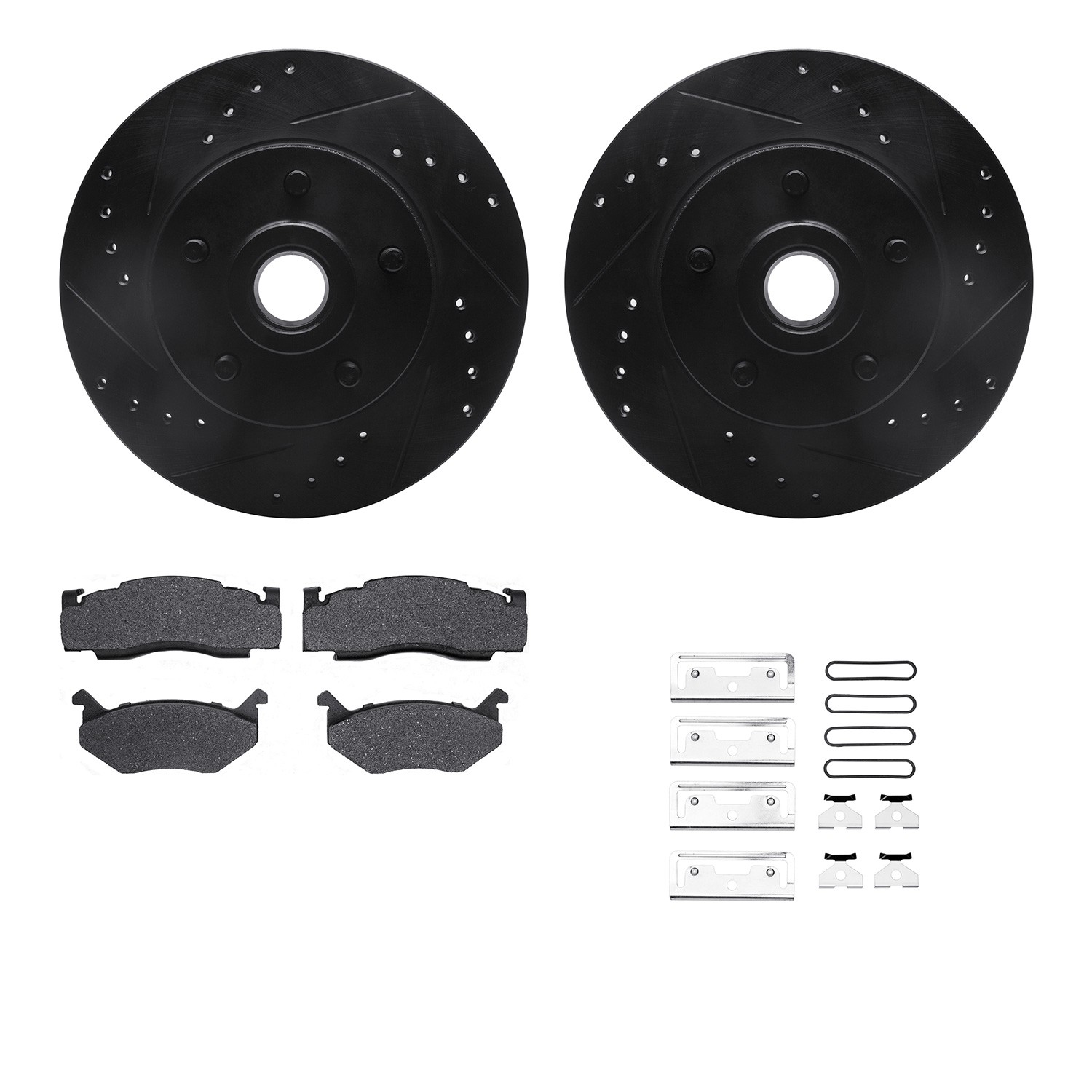 DYN 8512-39032 DFC Rotors-Drilled & Slotted-Black w/ 5000 Advanced Brake Pads Incl Hdw