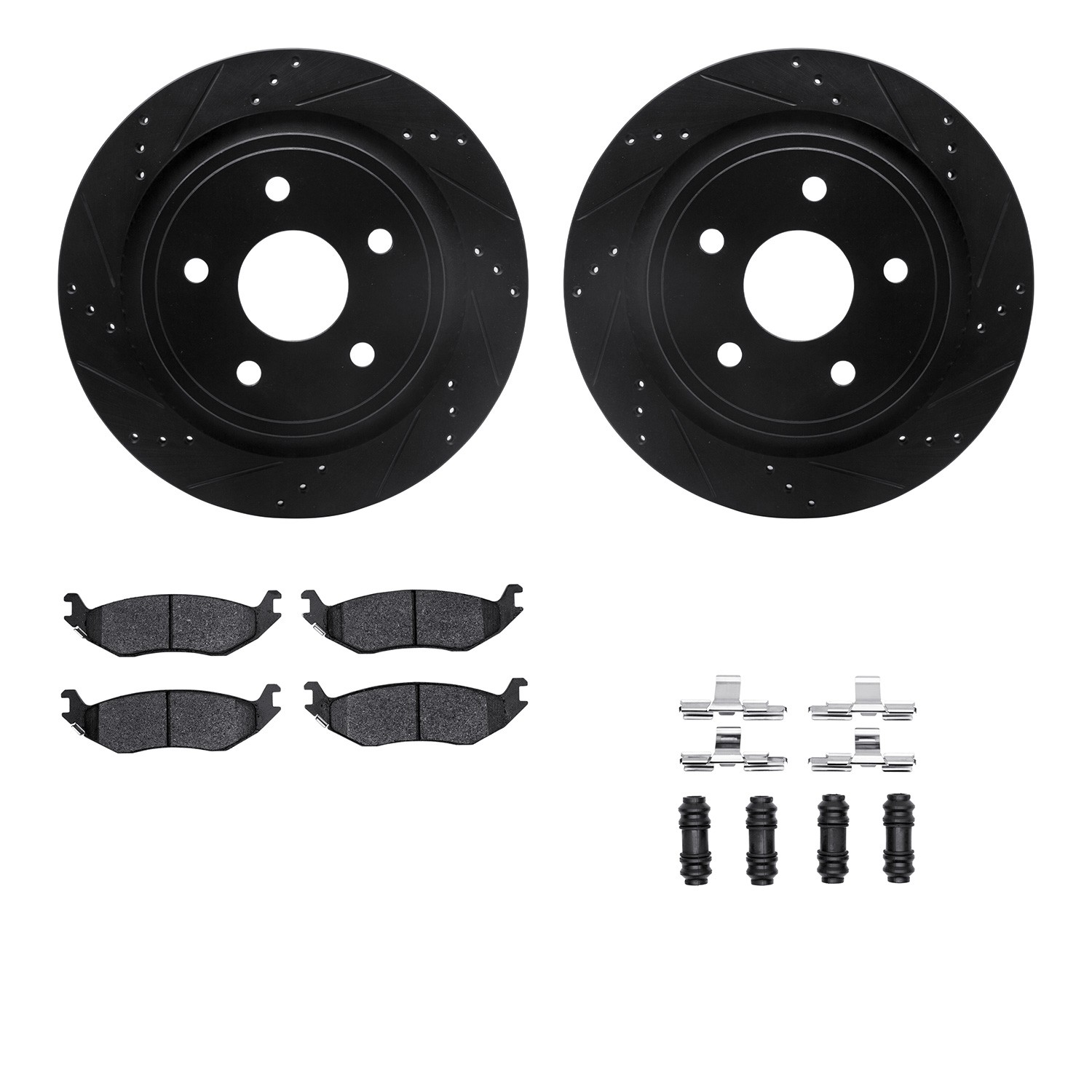 DYN 8512-40083 DFC Brake Rotor - Drilled & Slotted - Black w/5000 Brake Pads & HW Kit