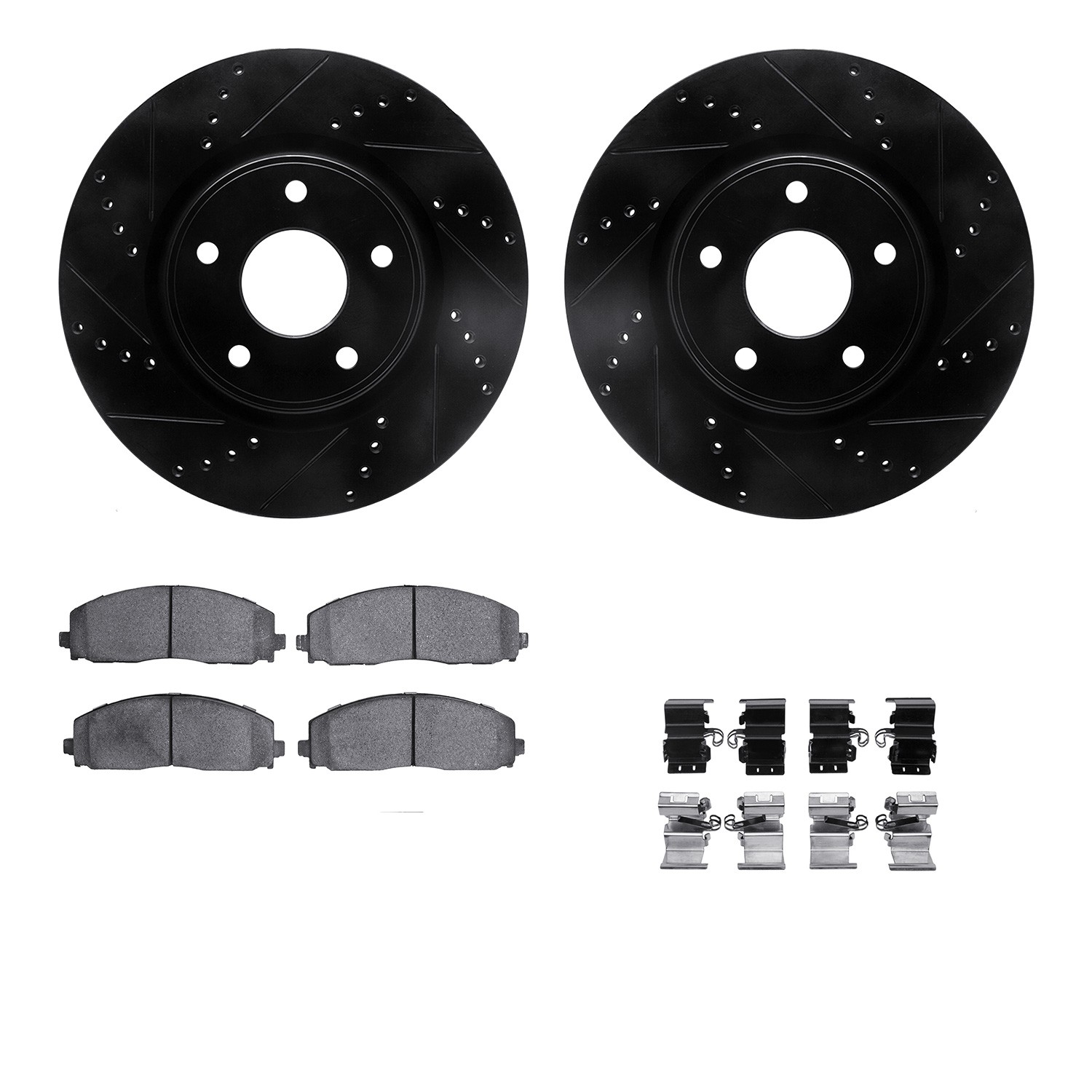 DYN 8512-40093 DFC Brake Rotor - Dimpled & Slotted - Black w/5000 Brake Pads & HW Kit