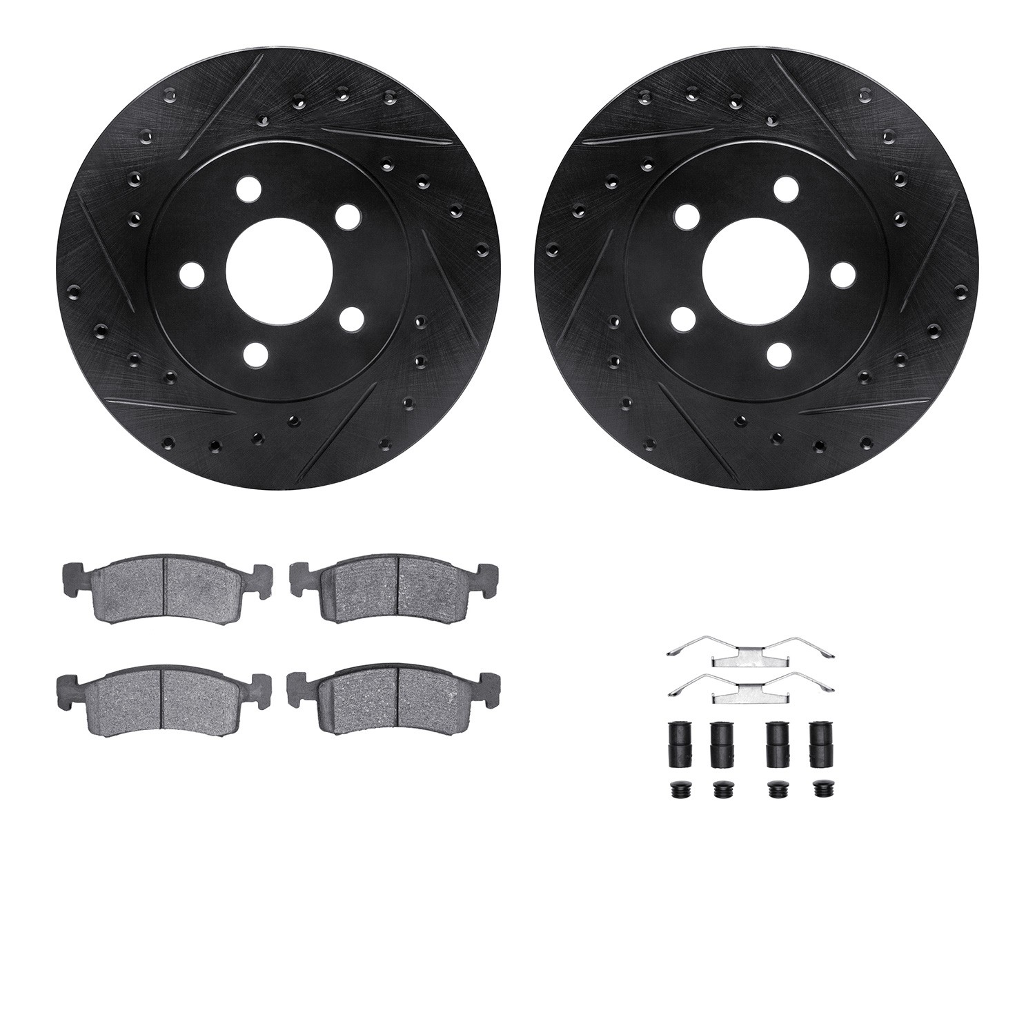 DYN 8512-40141 DFC Rotors-Drilled & Slotted-Black w/ 5000 Advanced Brake Pads Incl Hdw