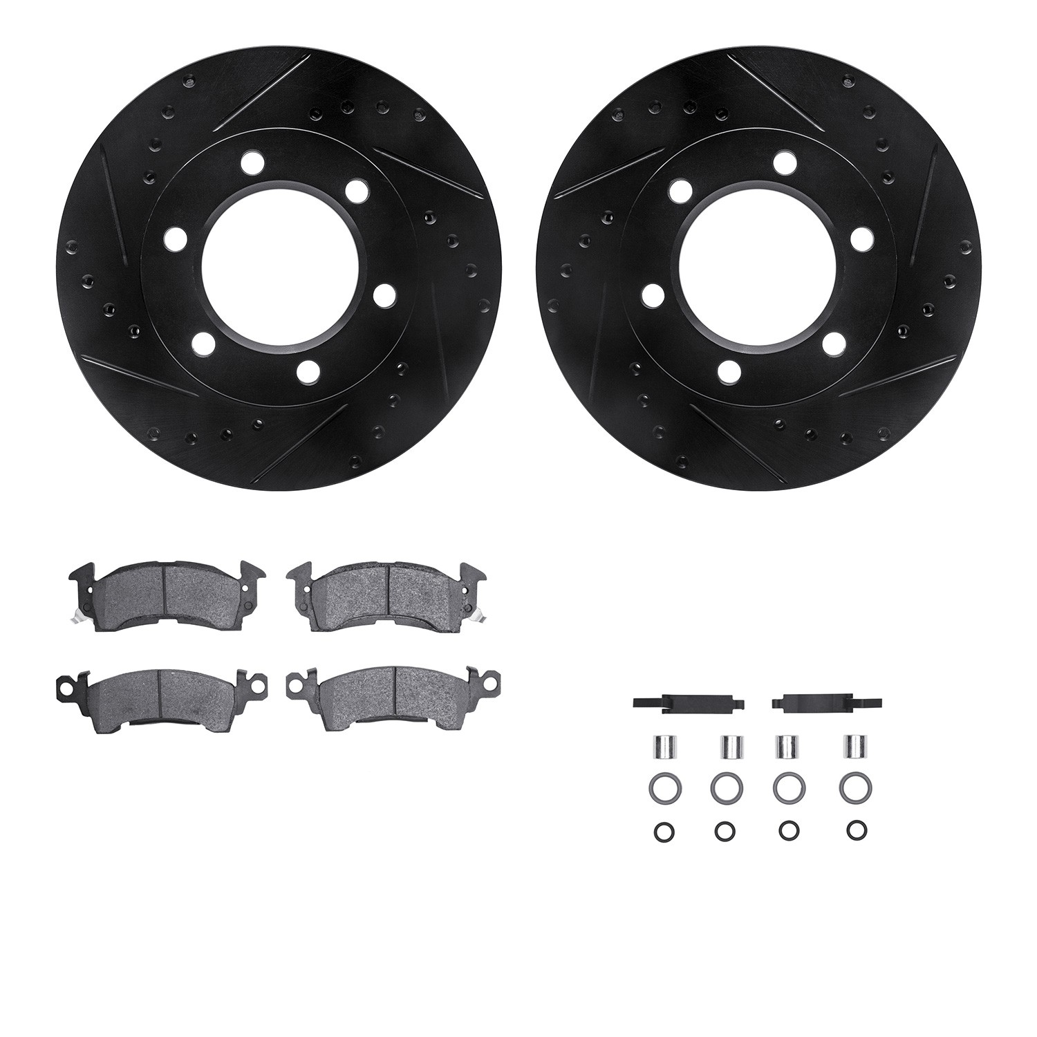 DYN 8512-42006 DFC Brake Rotor - Drilled & Slotted - Black w/5000 Brake Pads & HW Kit