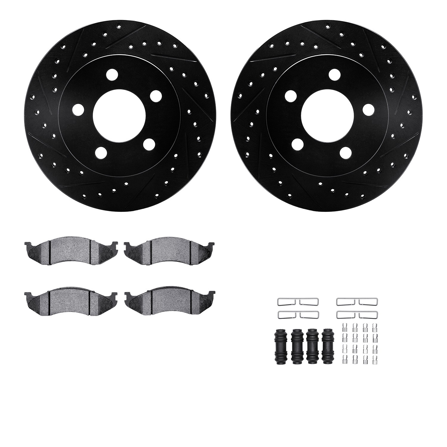 DYN 8512-42015 DFC Brake Rotor - Drilled & Slotted - Black w/5000 Brake Pads & HW Kit