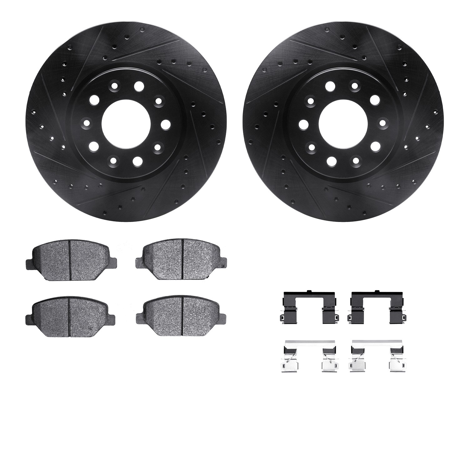 DYN 8512-45031 DFC Brake Rotor - Dimpled & Slotted - Black w/5000 Brake Pads & HW Kit