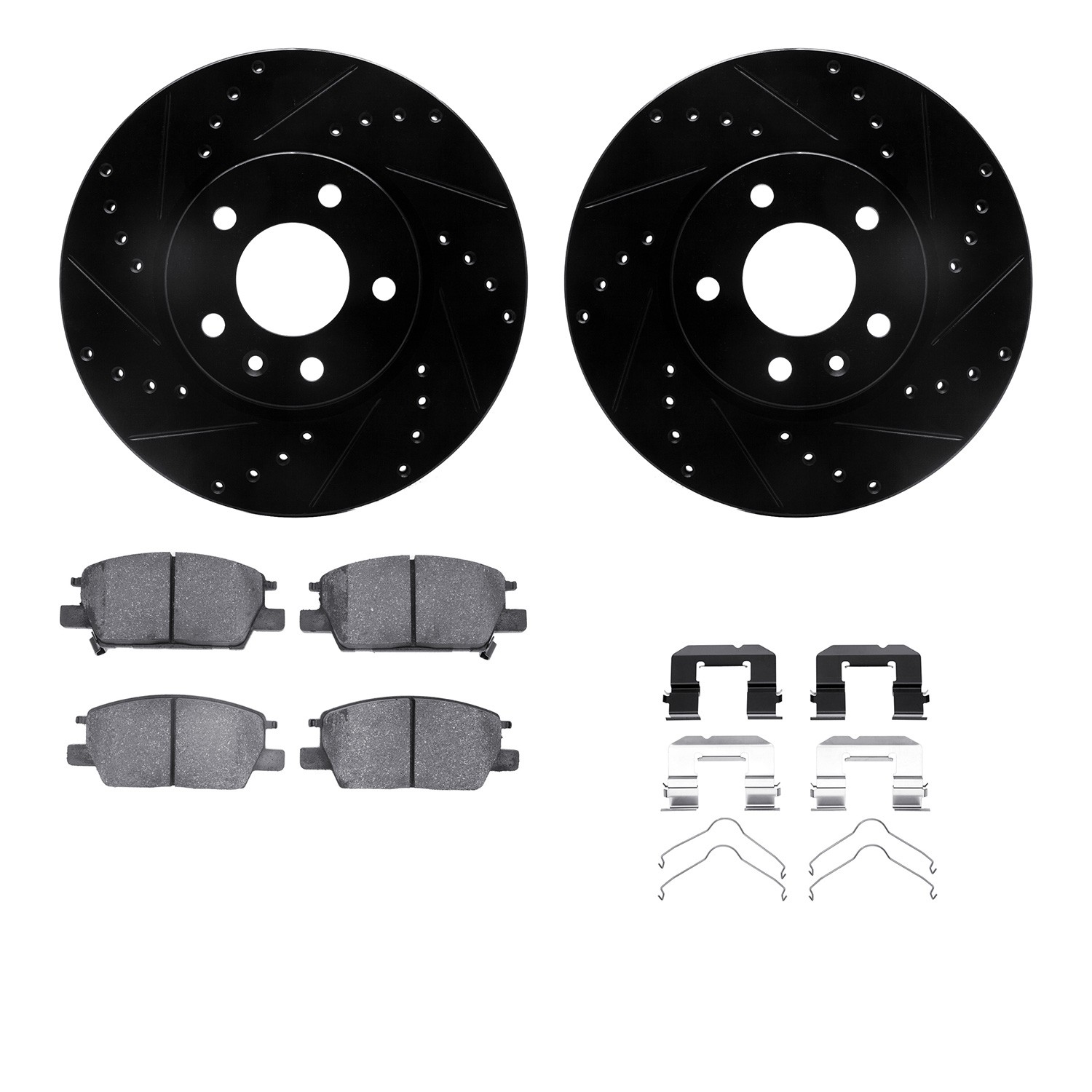 DYN 8512-45033 DFC Brake Rotor - Dimpled & Slotted - Black w/5000 Brake Pads & HW Kit