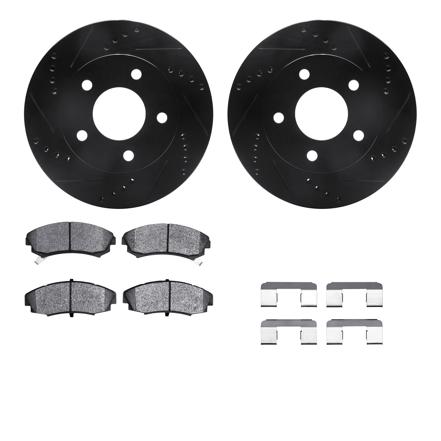 DYN 8512-45053 DFC Rotors-Drilled & Slotted-Black w/ 5000 Advanced Brake Pads Incl Hdw