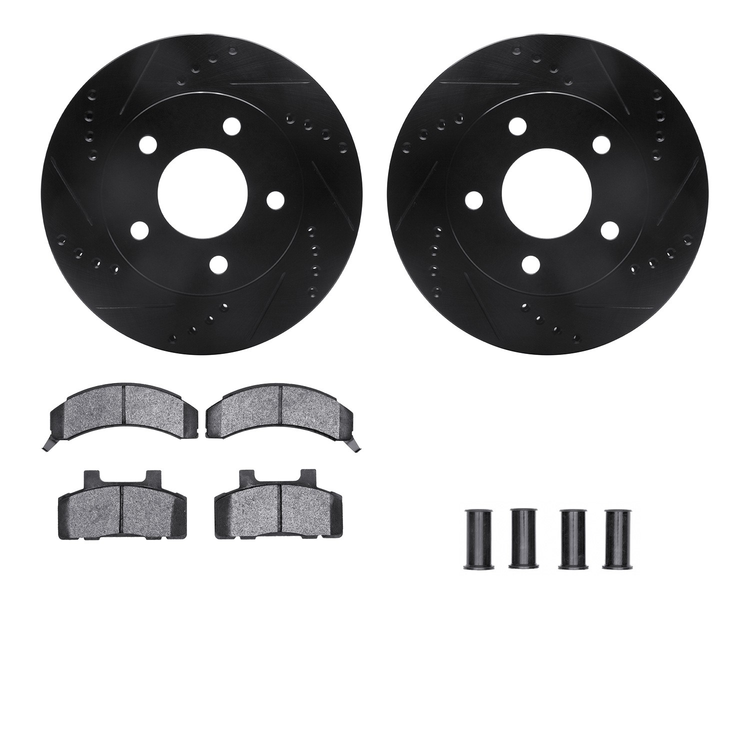 DYN 8512-45055 DFC Rotors-Drilled & Slotted-Black w/ 5000 Advanced Brake Pads Incl Hdw