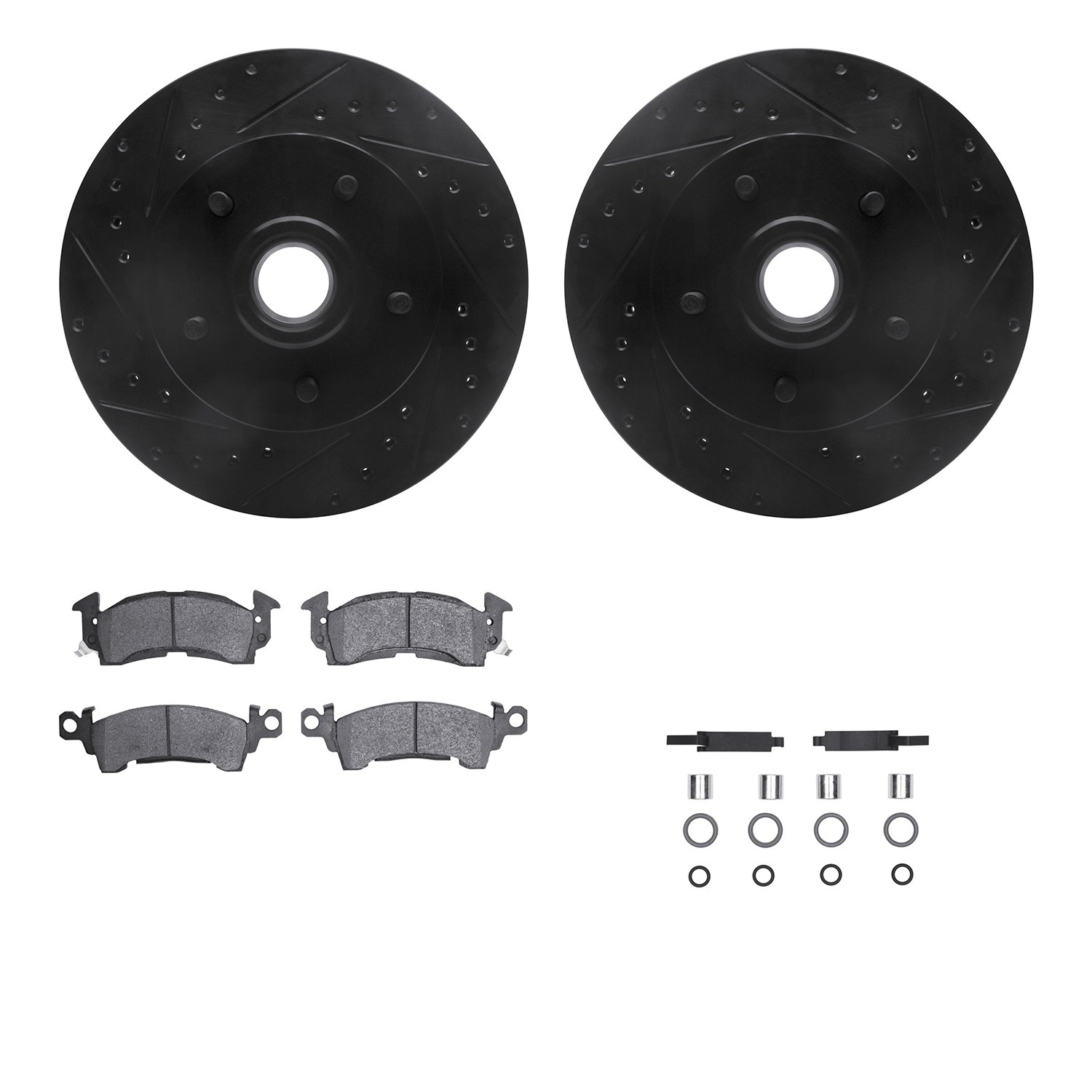 DYN 8512-47009 DFC Brake Rotor - Drilled & Slotted - Black w/5000 Brake Pads & HW Kit