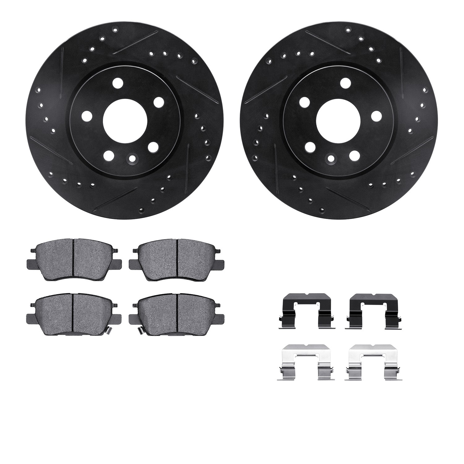 DYN 8512-47025 DFC Rotors-Drilled & Slotted-Black w/ 5000 Advanced Brake Pads Incl Hdw