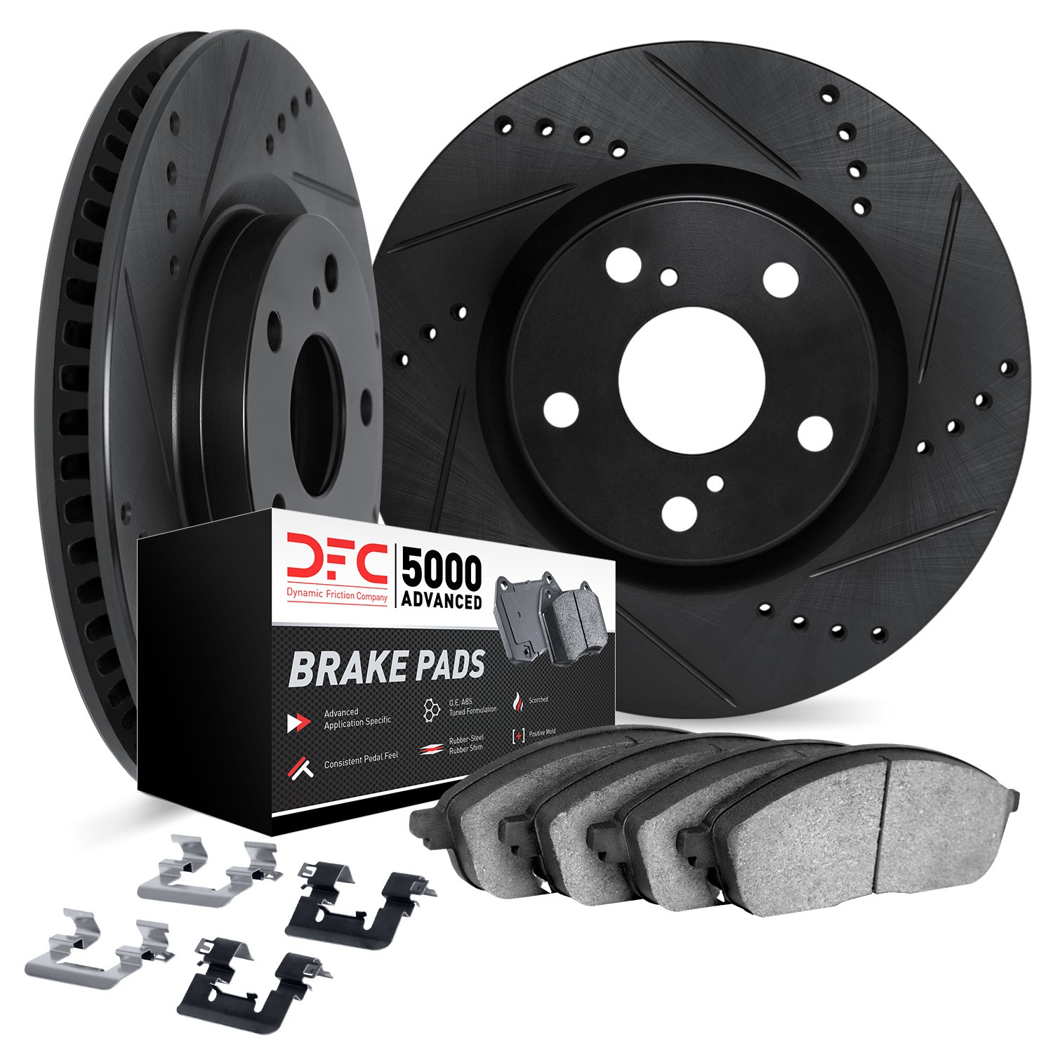 DYN 8512-47025 DFC Rotors-Drilled & Slotted-Black w/ 5000 Advanced Brake Pads Incl Hdw - Image 2