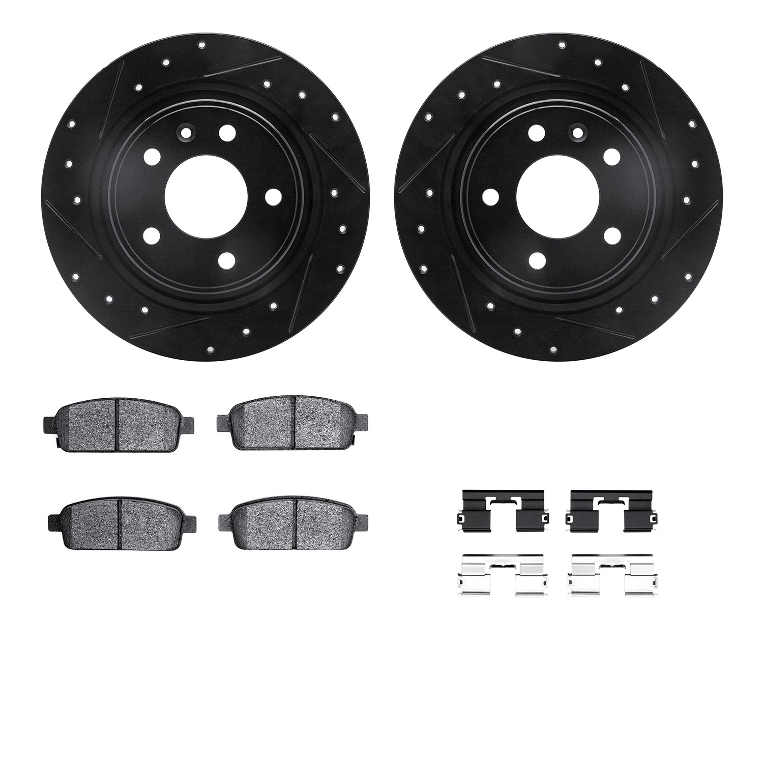 DYN 8512-47028 DFC Rotors-Drilled & Slotted-Black w/ 5000 Advanced Brake Pads Incl Hdw