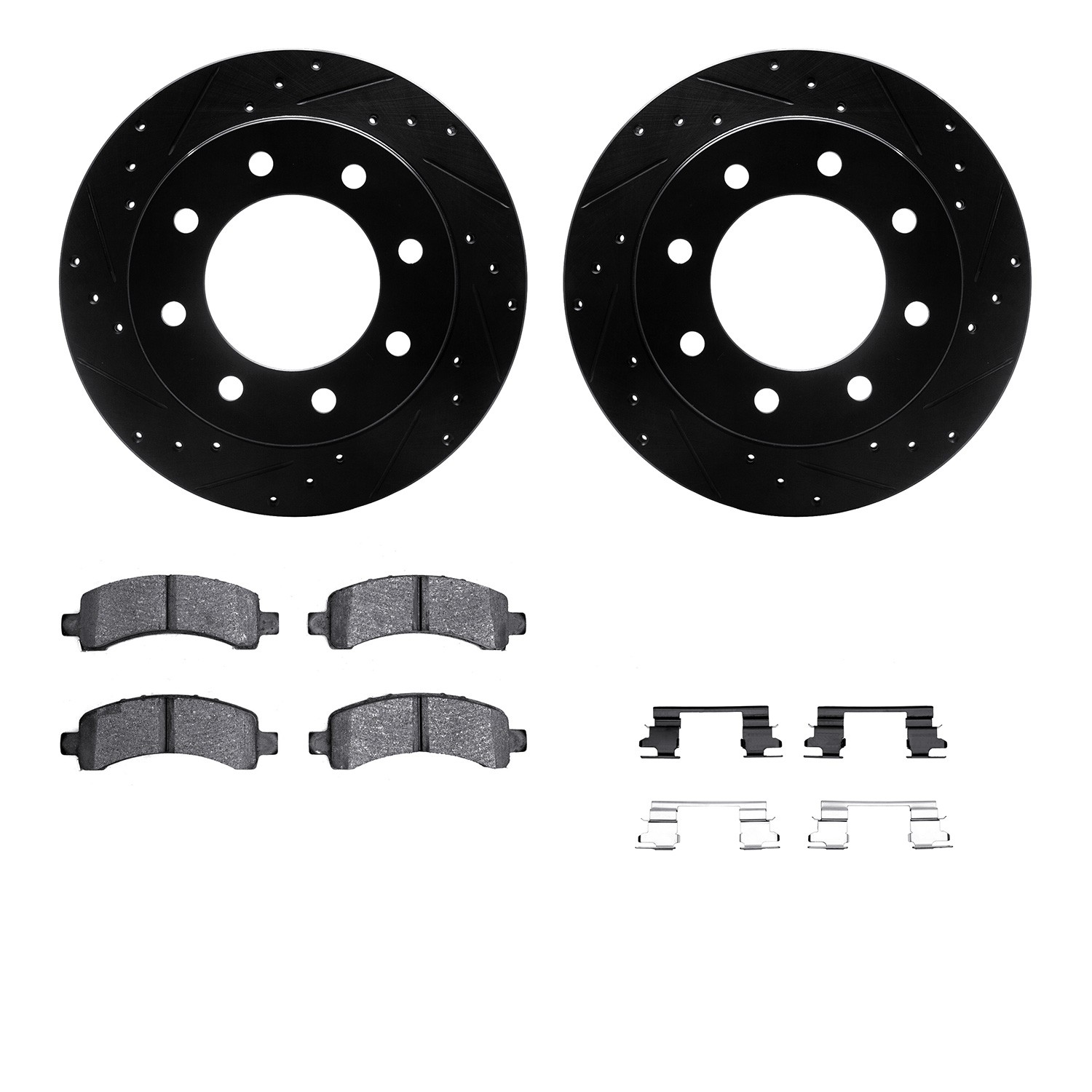 DYN 8512-48007 DFC Rotors-Drilled & Slotted-Black w/ 5000 Advanced Brake Pads Incl Hdw