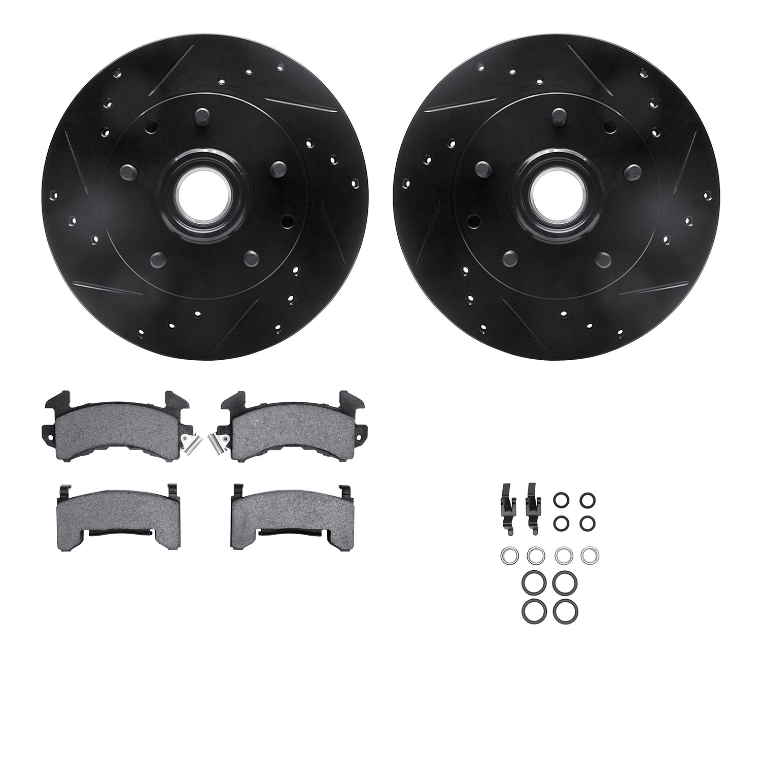 DYN 8512-48015 DFC Brake Rotor - Drilled & Slotted - Black w/5000 Brake Pads & HW Kit