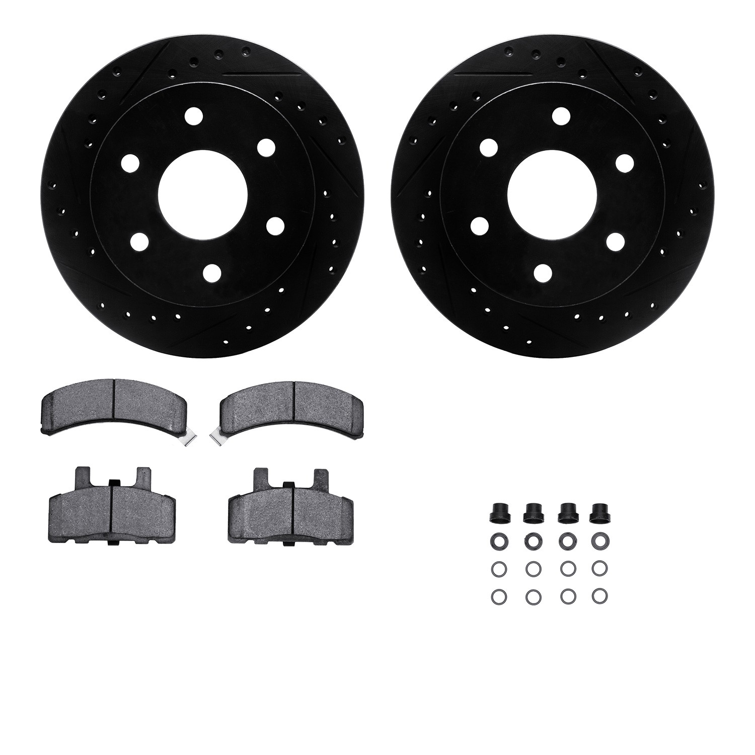 DYN 8512-48019 DFC Brake Rotor - Dimpled & Slotted - Black w/5000 Brake Pads & HW Kit