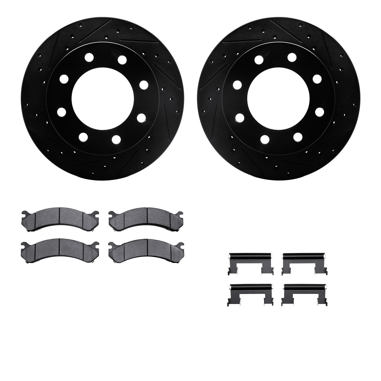 DYN 8512-48036 DFC Brake Rotor - Dimpled & Slotted - Black w/5000 Brake Pads & HW Kit
