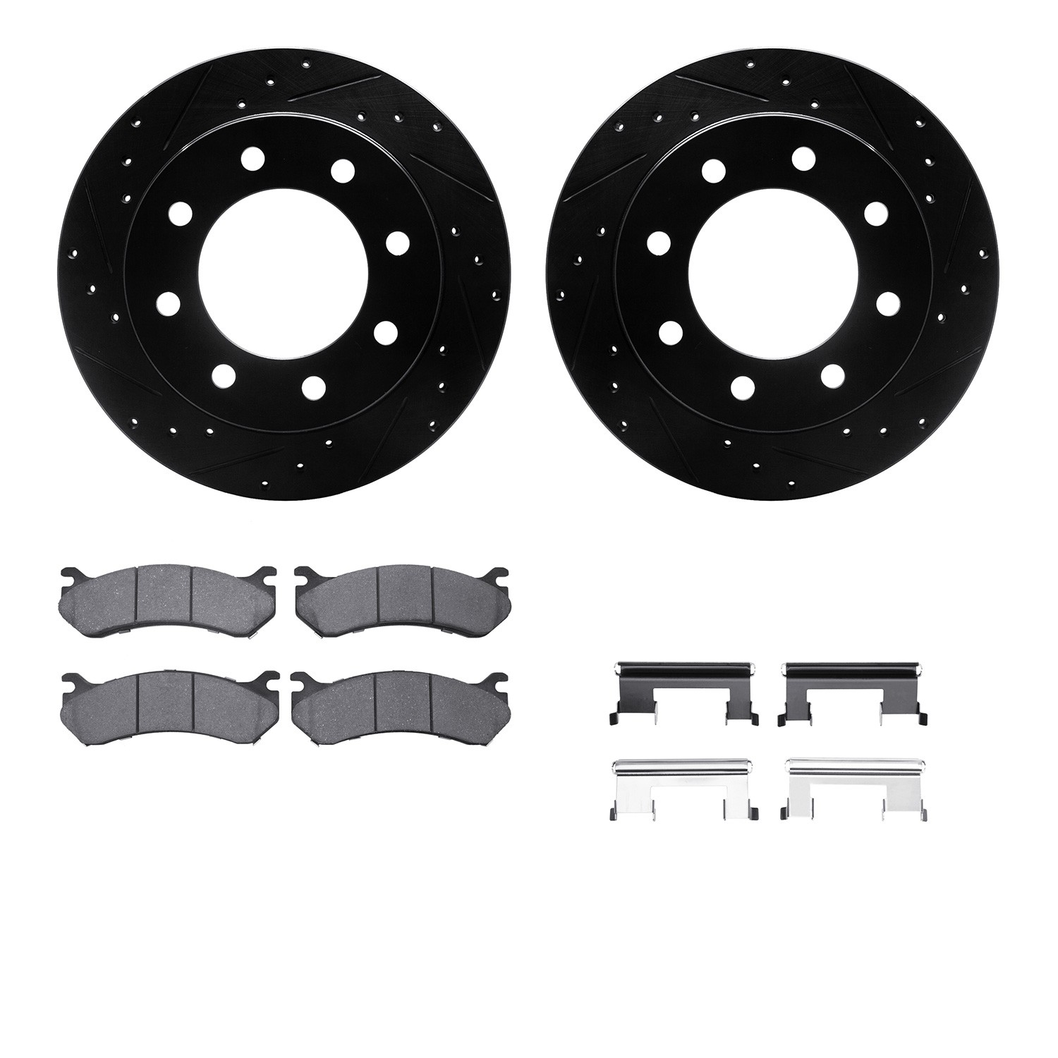 DYN 8512-48039 DFC Brake Rotor - Dimpled & Slotted - Black w/5000 Brake Pads & HW Kit