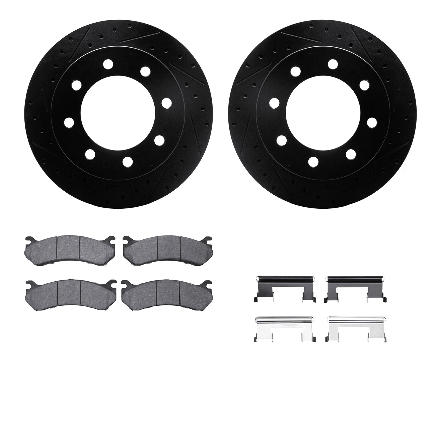 DYN 8512-48040 DFC Brake Rotor - Dimpled & Slotted - Black w/5000 Brake Pads & HW Kit