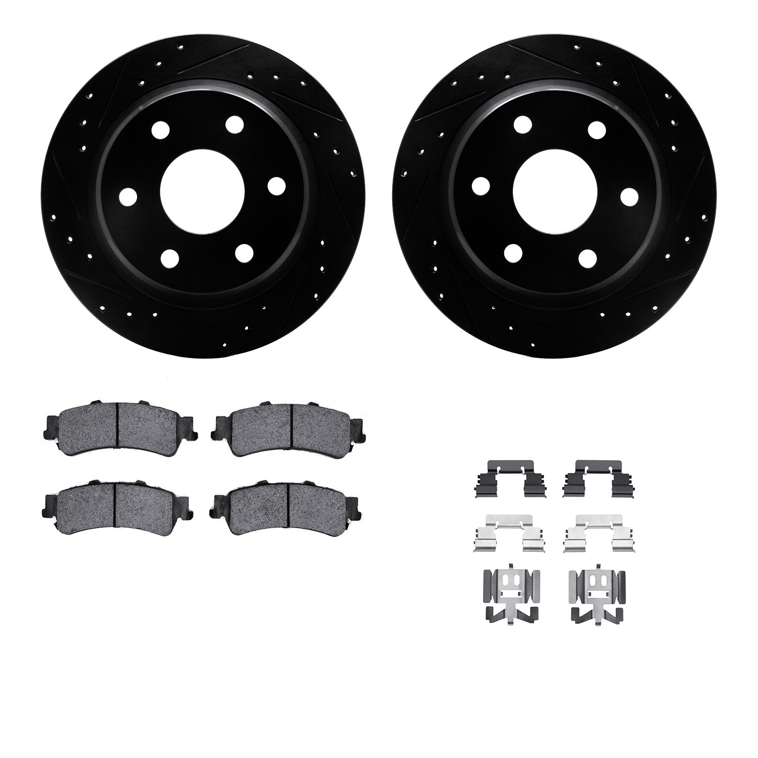 DYN 8512-48043 DFC Brake Rotor - Dimpled & Slotted - Black w/5000 Brake Pads & HW Kit