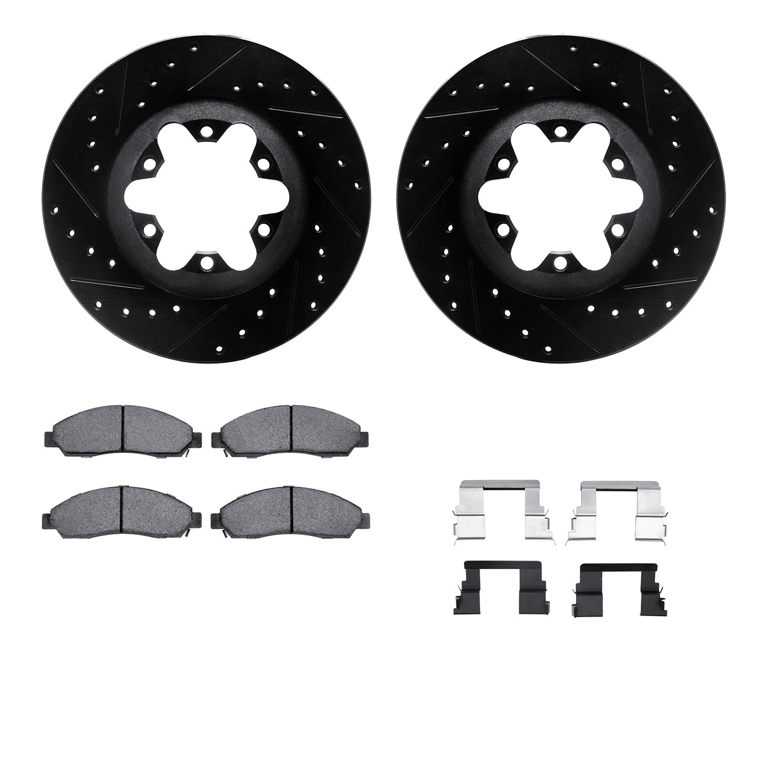 DYN 8512-48056 DFC Brake Rotor - Dimpled & Slotted - Black w/5000 Brake Pads & HW Kit