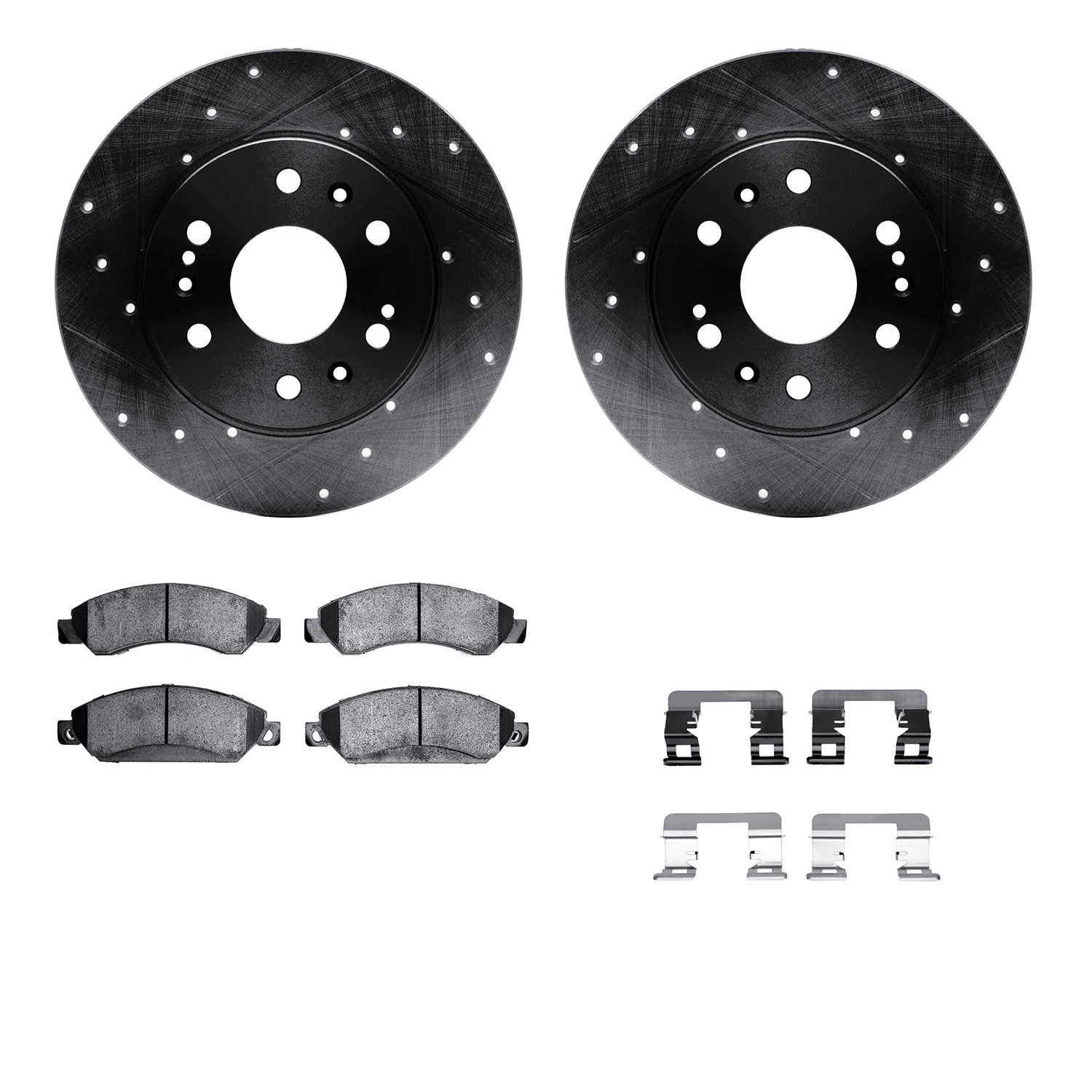 DYN 8512-48057 DFC Brake Rotor - Dimpled & Slotted - Black w/5000 Brake Pads & HW Kit