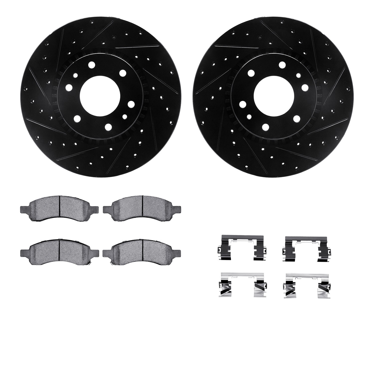 DYN 8512-48058 DFC Brake Rotor - Dimpled & Slotted - Black w/5000 Brake Pads & HW Kit