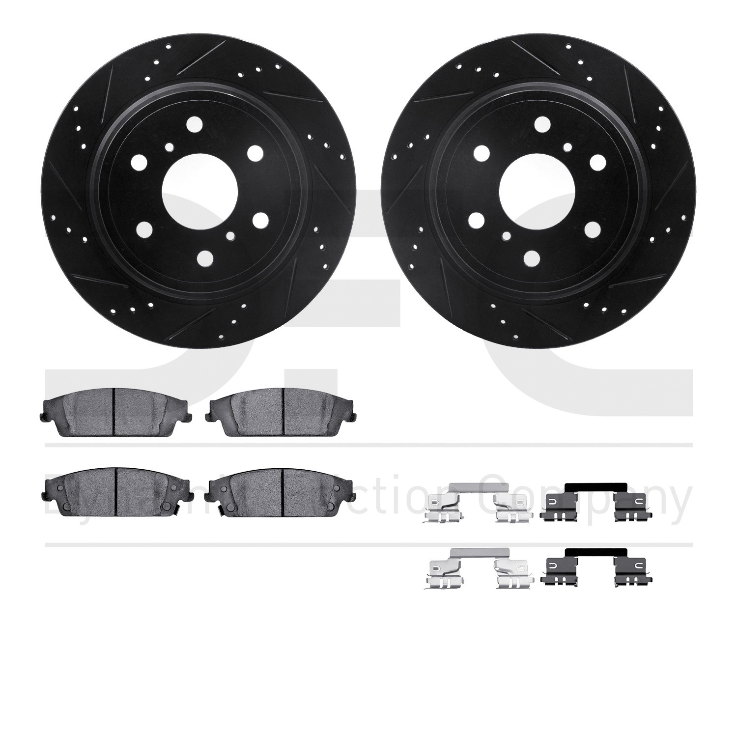 DYN 8512-48063 DFC Brake Rotor - Dimpled & Slotted - Black w/5000 Brake Pads & HW Kit
