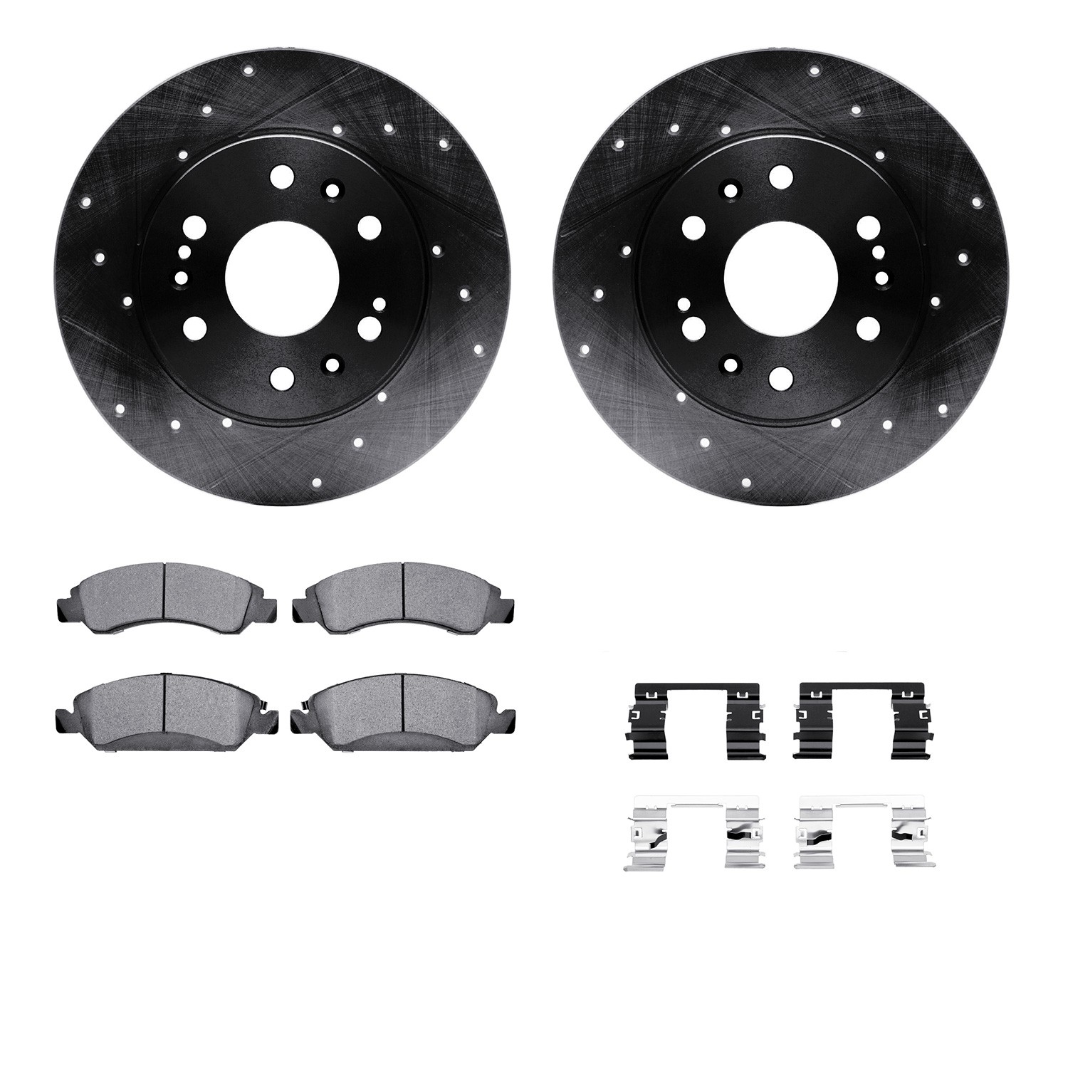 DYN 8512-48065 DFC Brake Rotor - Dimpled & Slotted - Black w/5000 Brake Pads & HW Kit
