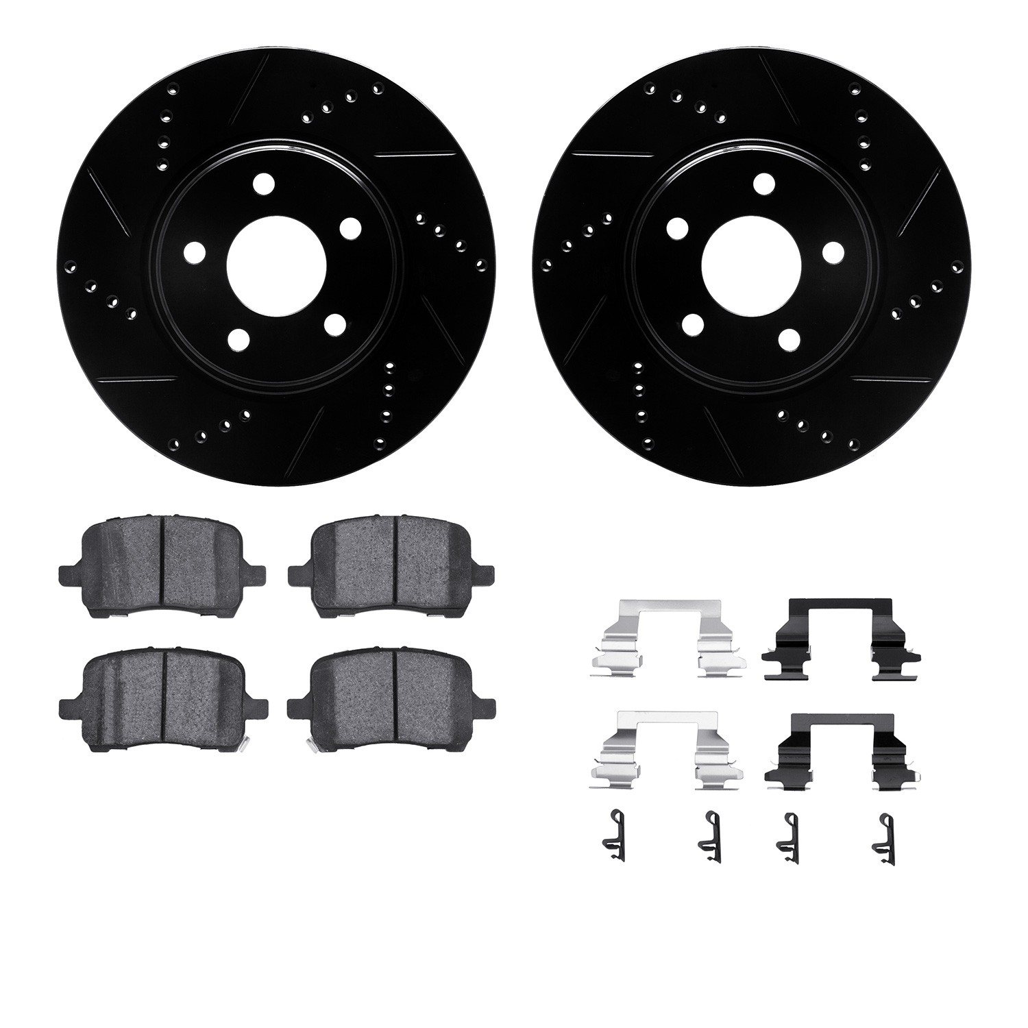 DYN 8512-53026 DFC Rotors-Drilled & Slotted-Black w/ 5000 Advanced Brake Pads Incl Hdw