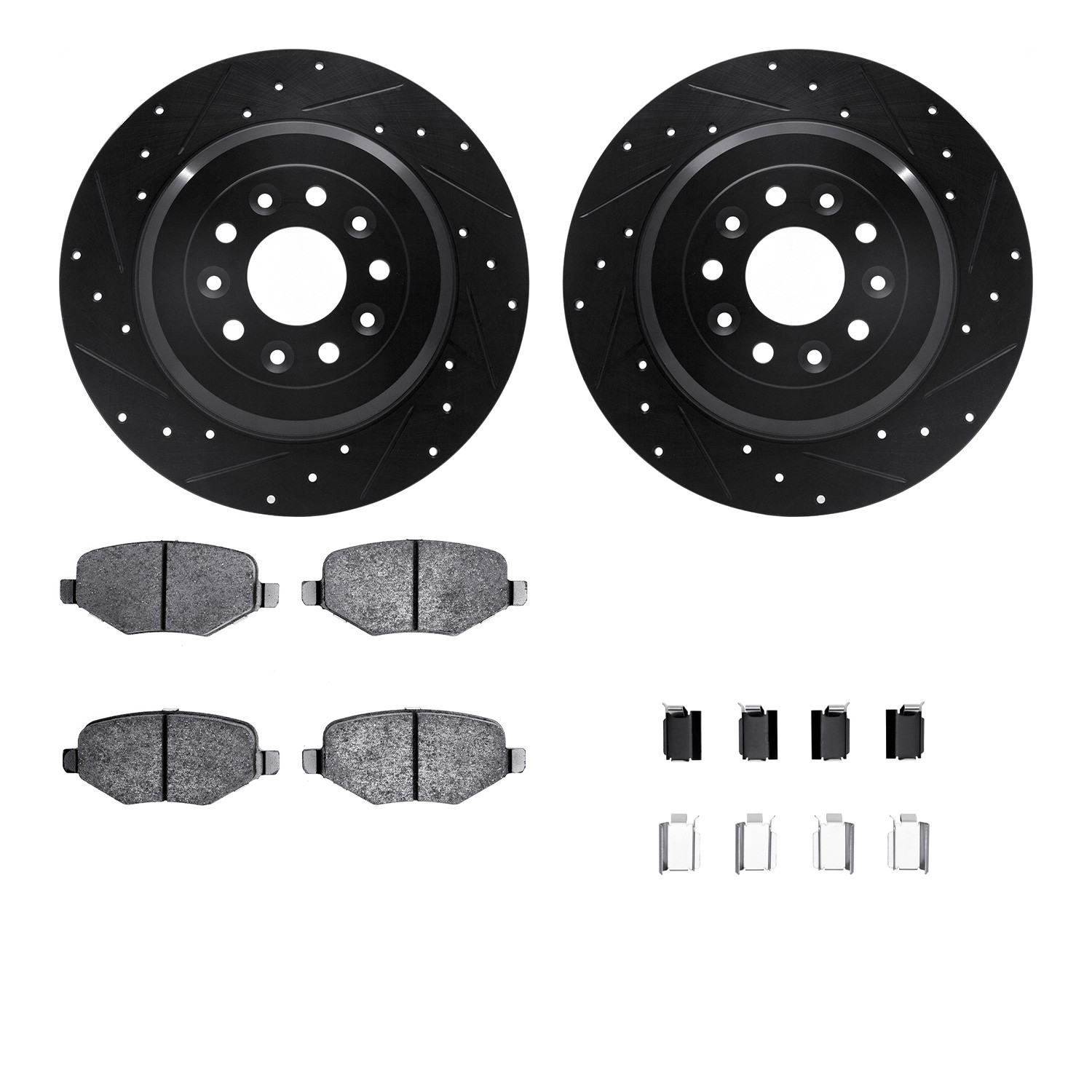 DYN 8512-54091 DFC Rotors-Drilled & Slotted-Black w/ 5000 Advanced Brake Pads Incl Hdw
