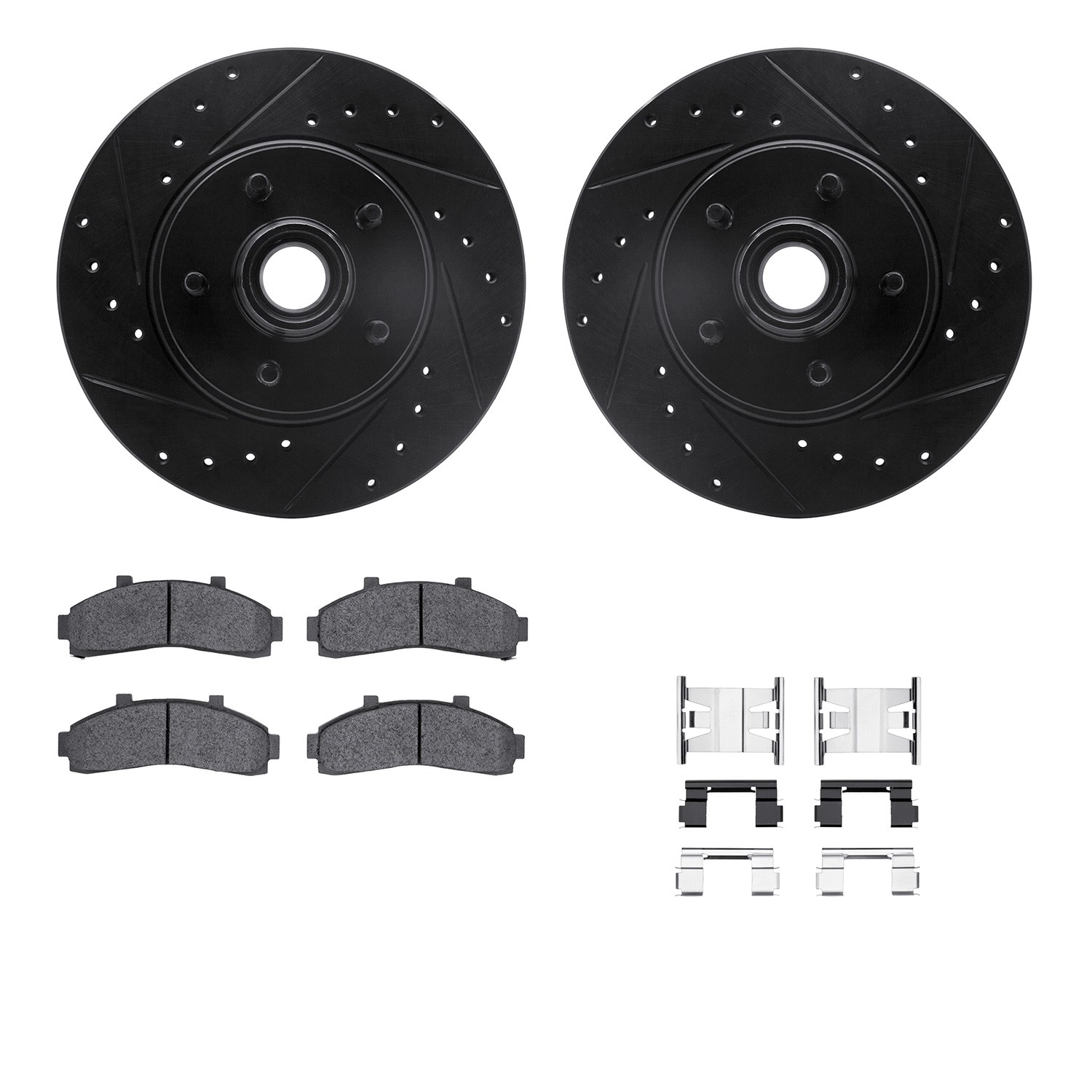 DYN 8512-54103 DFC Brake Rotor - Drilled & Slotted - Black w/5000 Brake Pads & HW Kit
