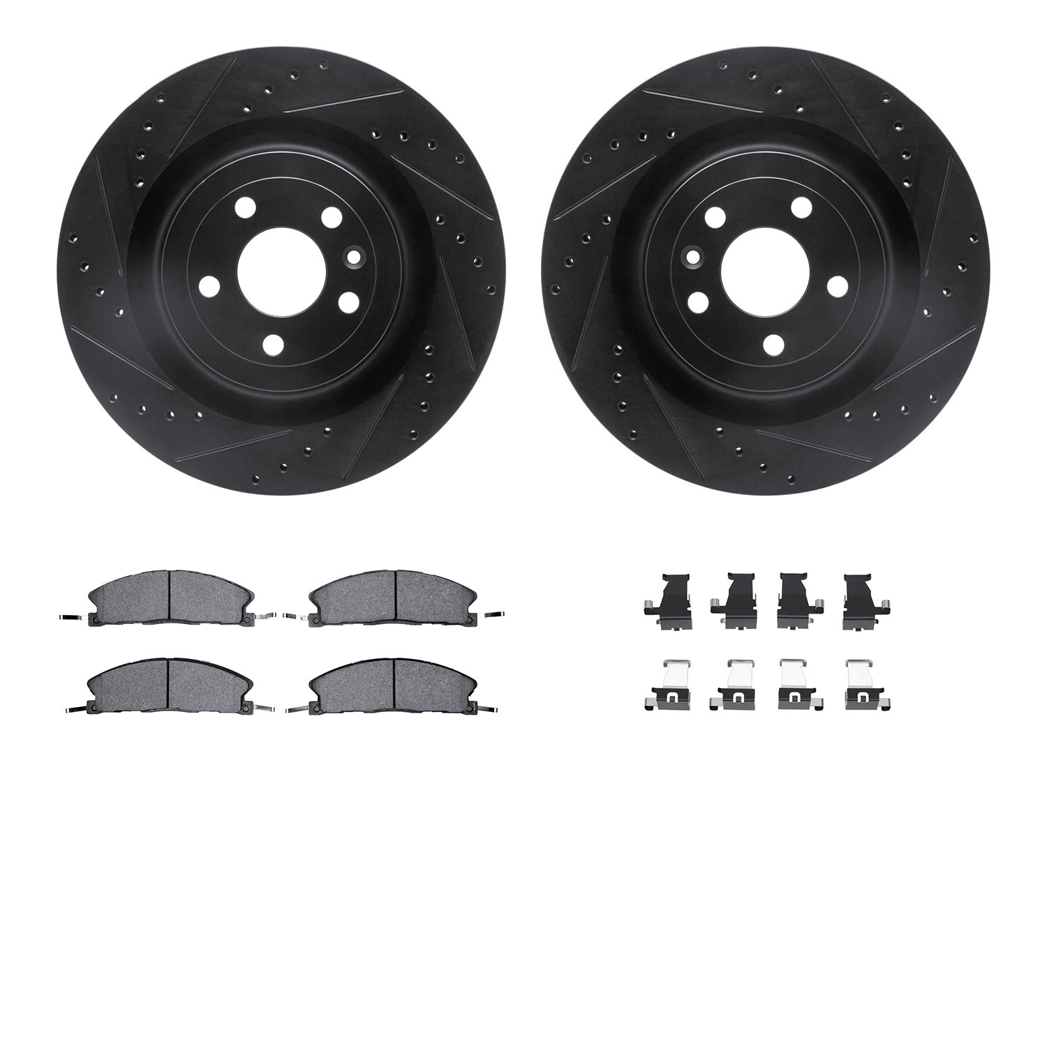 DYN 8512-54213 DFC Brake Rotor - Drilled & Slotted - Black w/5000 Brake Pads & HW Kit