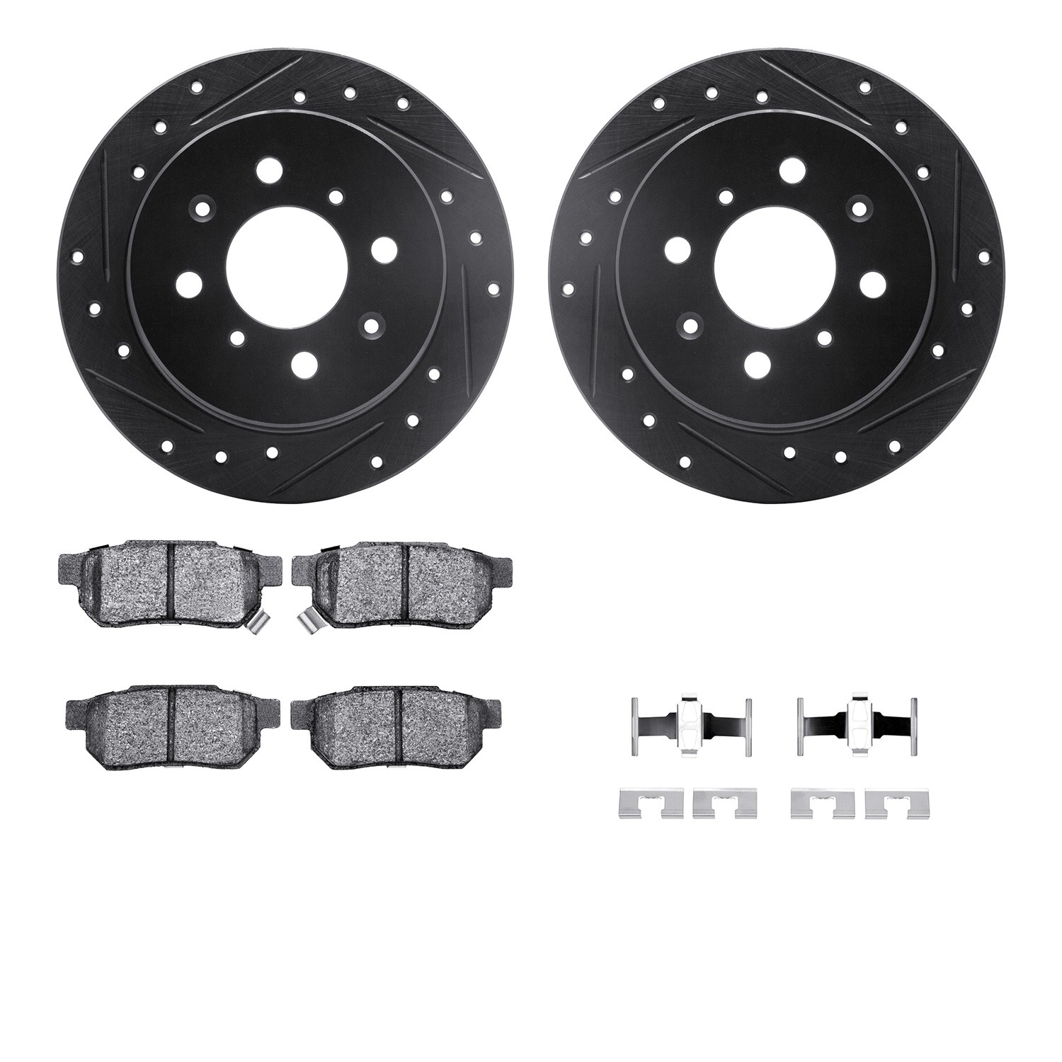 DYN 8512-59009 DFC Rotors-Drilled & Slotted-Black w/ 5000 Advanced Brake Pads Incl Hdw