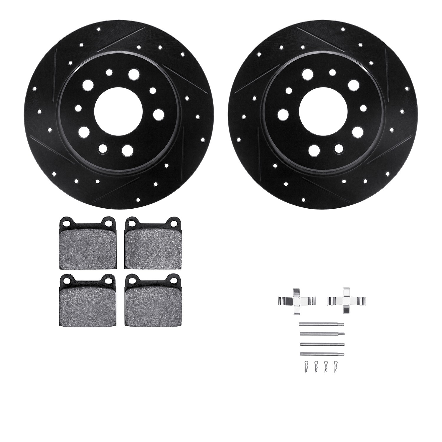 DYN 8512-63009 DFC Rotors-Drilled & Slotted-Black w/ 5000 Advanced Brake Pads Incl Hdw