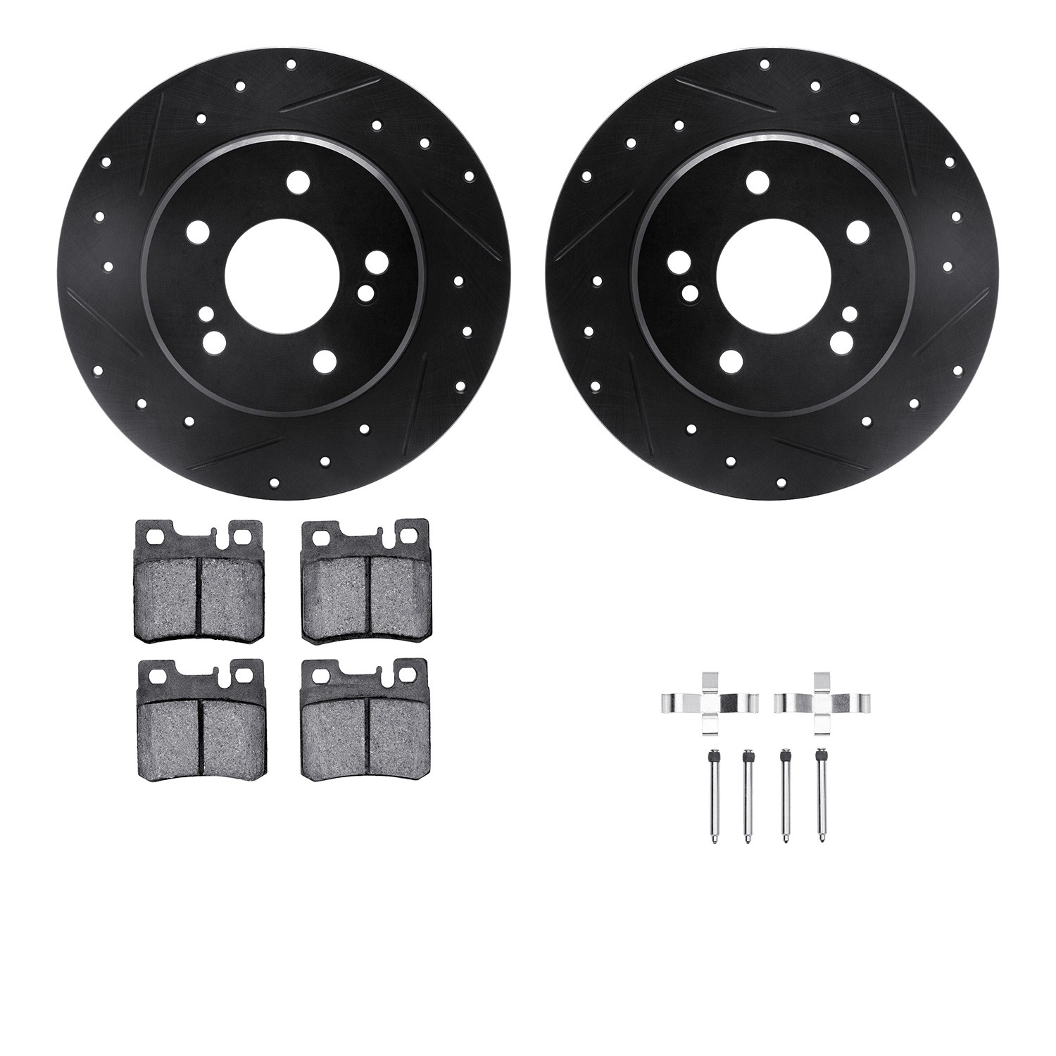 DYN 8512-63023 DFC Rotors-Drilled & Slotted-Black w/ 5000 Advanced Brake Pads Incl Hdw