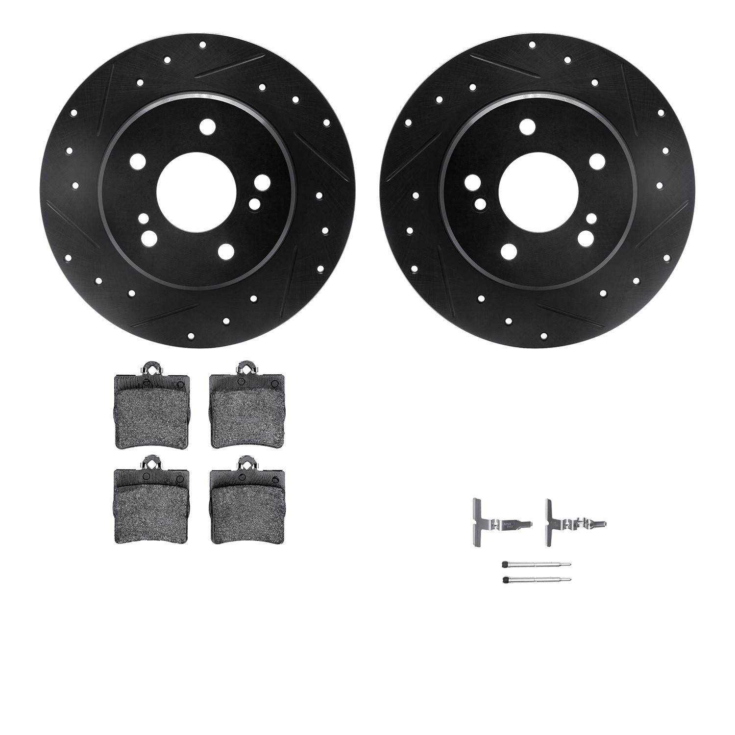 DYN 8512-63024 DFC Rotors-Drilled & Slotted-Black w/ 5000 Advanced Brake Pads Incl Hdw