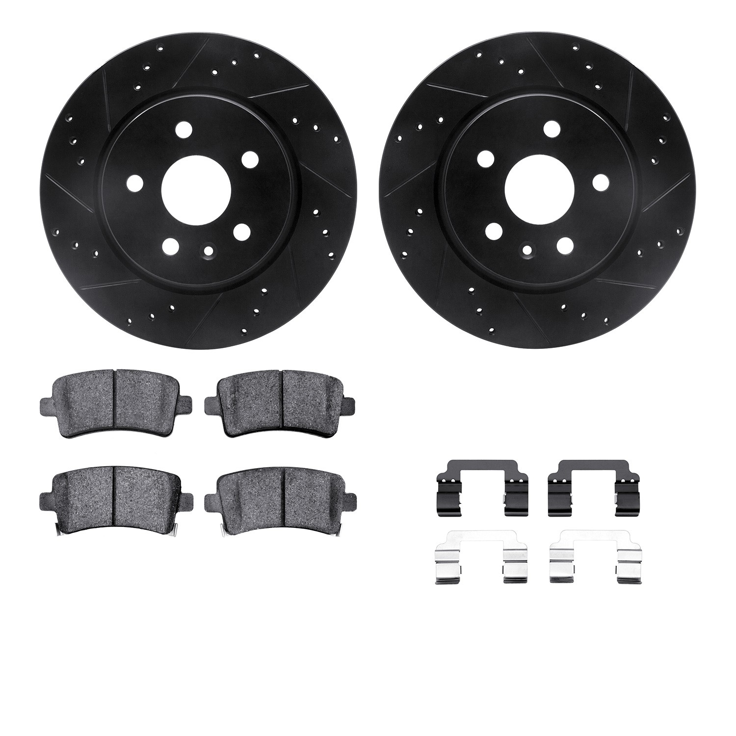 DYN 8512-65025 DFC Rotors-Drilled & Slotted-Black w/ 5000 Advanced Brake Pads Incl Hdw