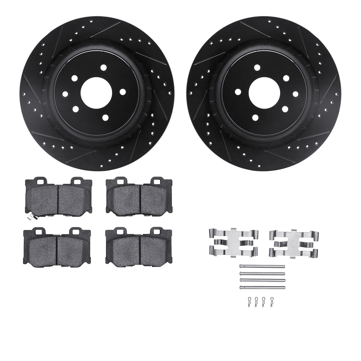 DYN 8512-68012 DFC Rotors-Drilled & Slotted-Black w/ 5000 Advanced Brake Pads Incl Hdw