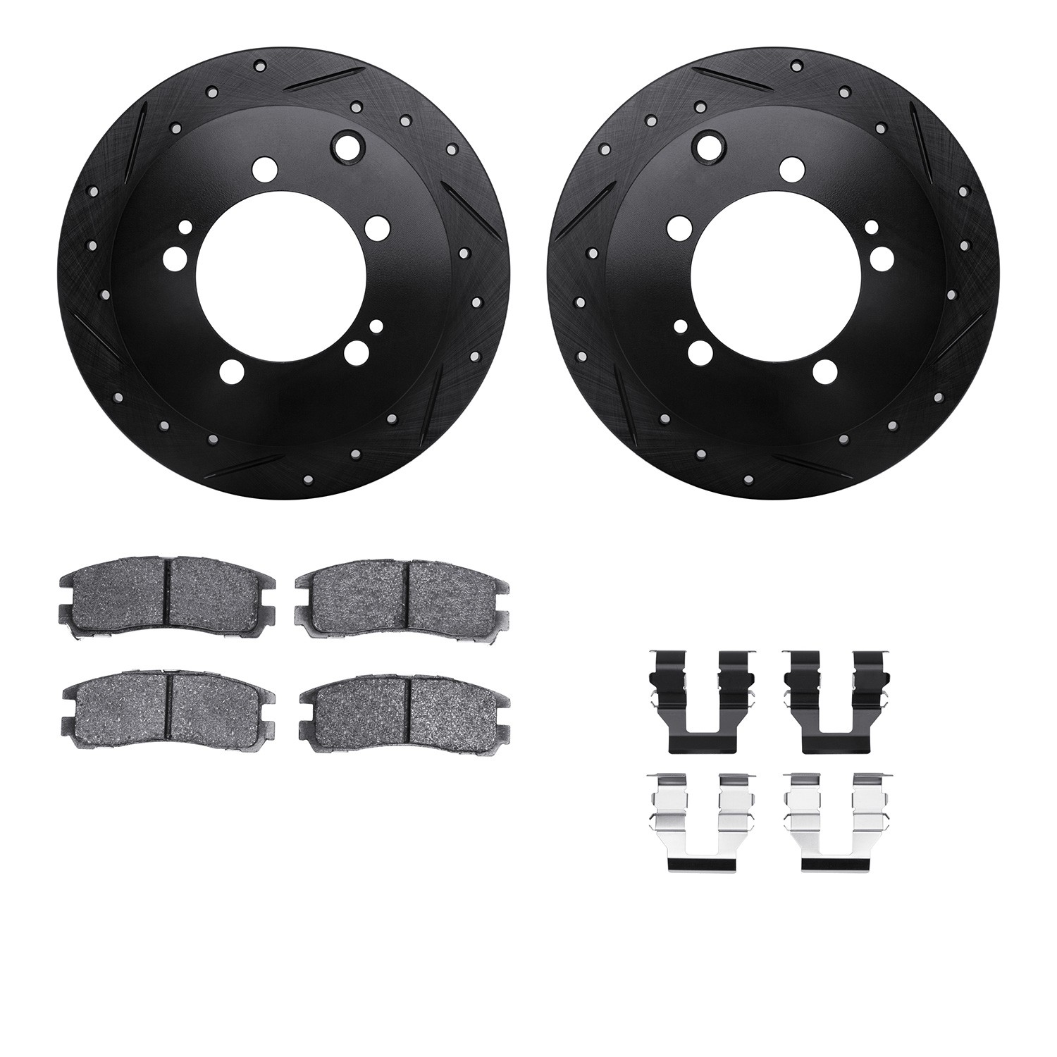 DYN 8512-72052 DFC Rotors-Drilled & Slotted-Black w/ 5000 Advanced Brake Pads Incl Hdw