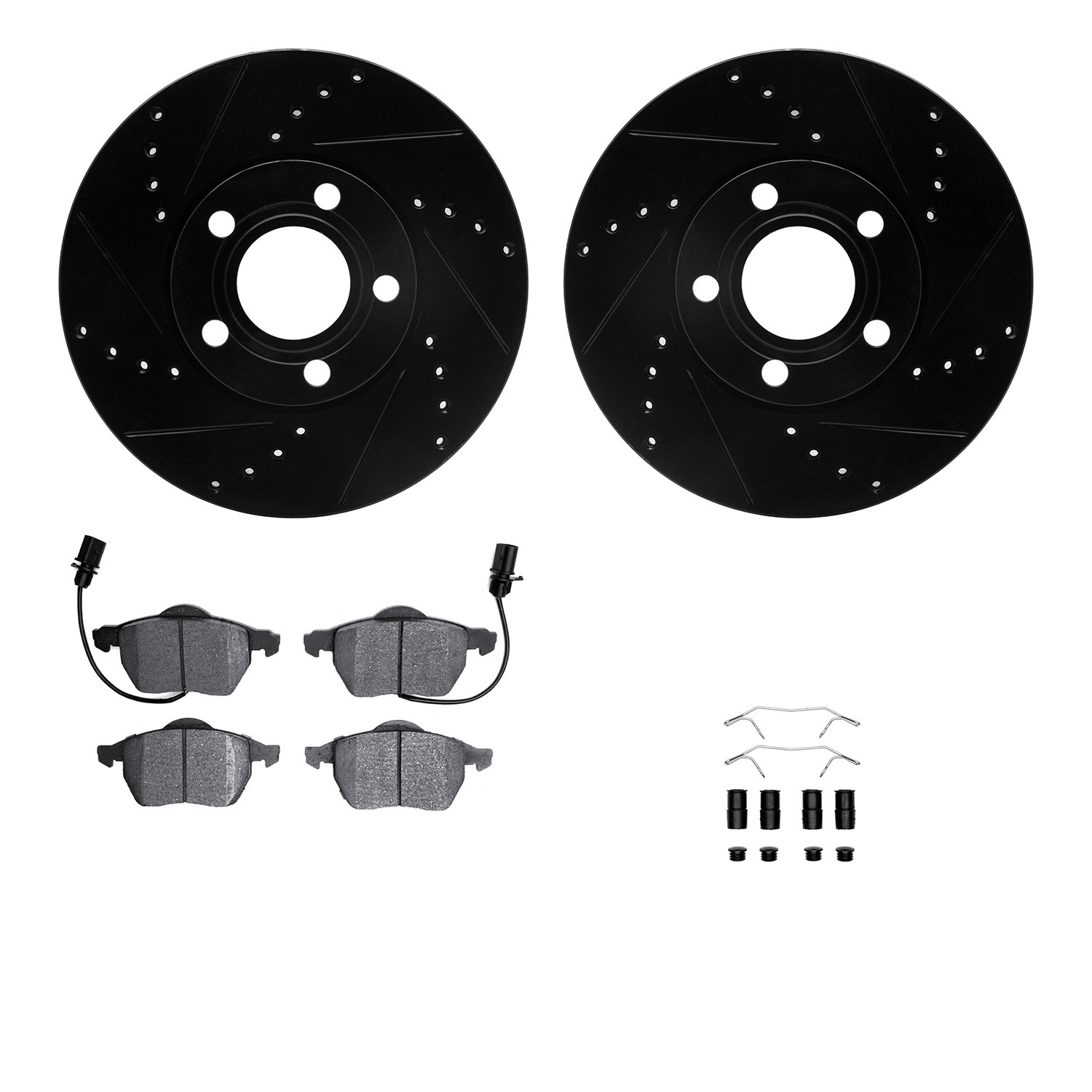 DYN 8512-73049 DFC Rotors-Drilled & Slotted-Black w/ 5000 Advanced Brake Pads Incl Hdw